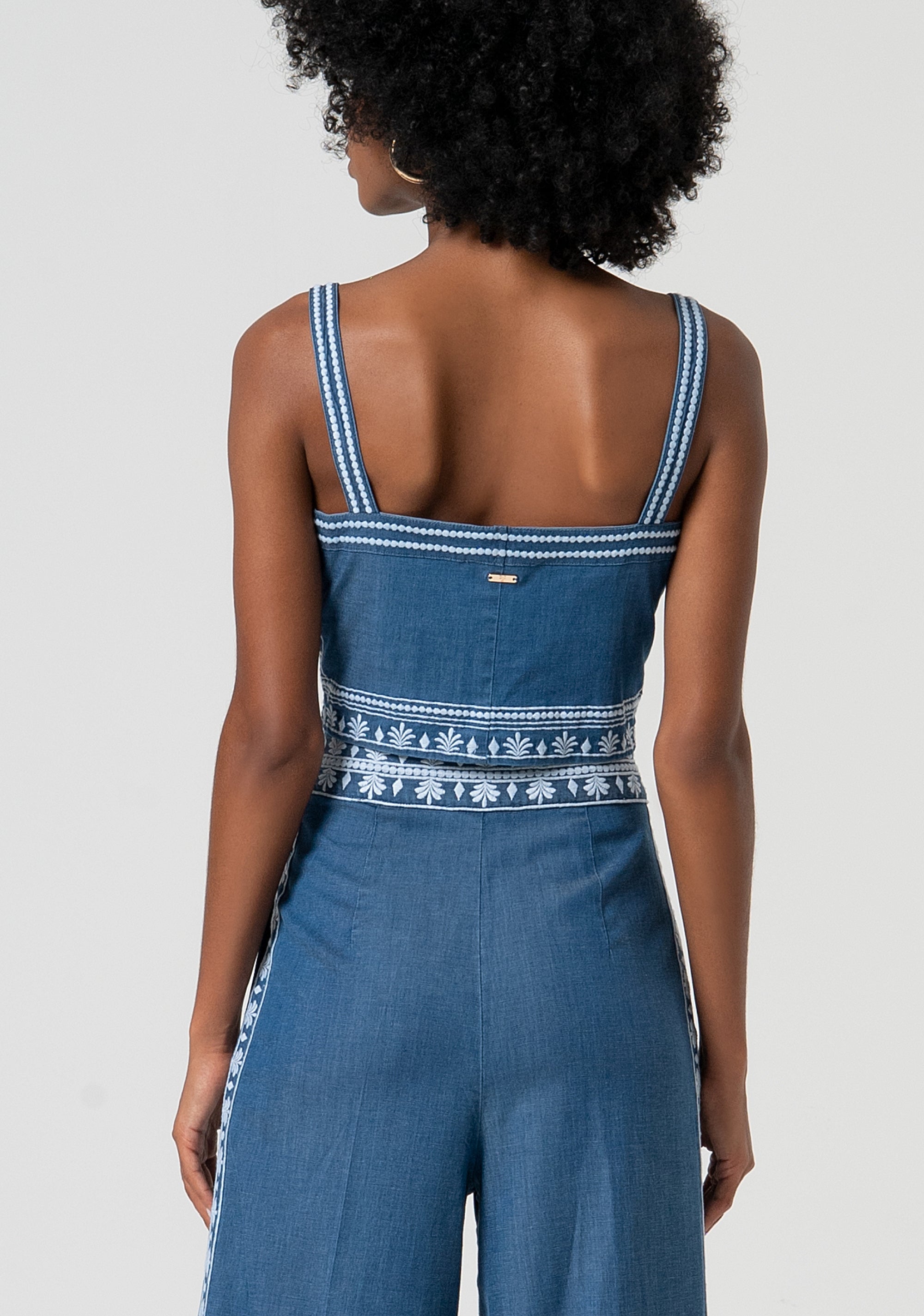 Tank top cropped made in chambray with embroideries Fracomina FS25ST2008W792E5-175-3