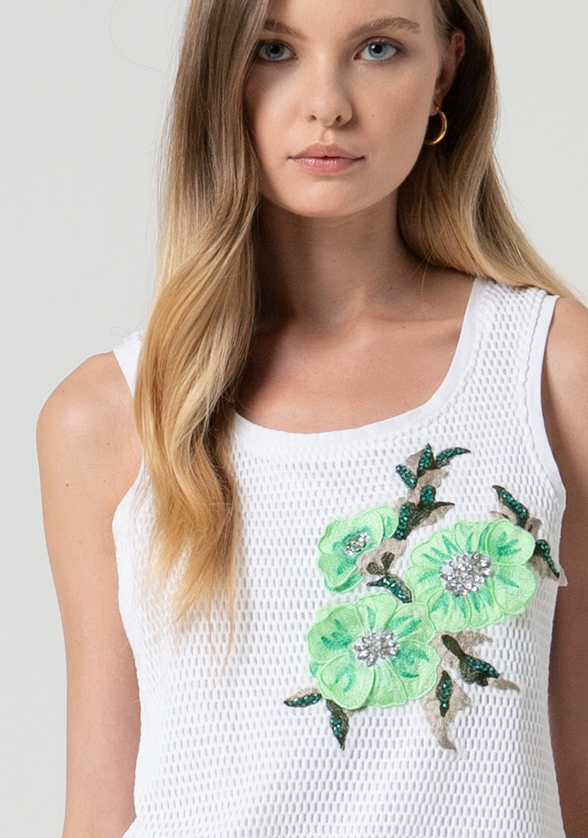Tank top made in mesh fabric with flower applied Fracomina FS25ST2012W796E5-278-2
