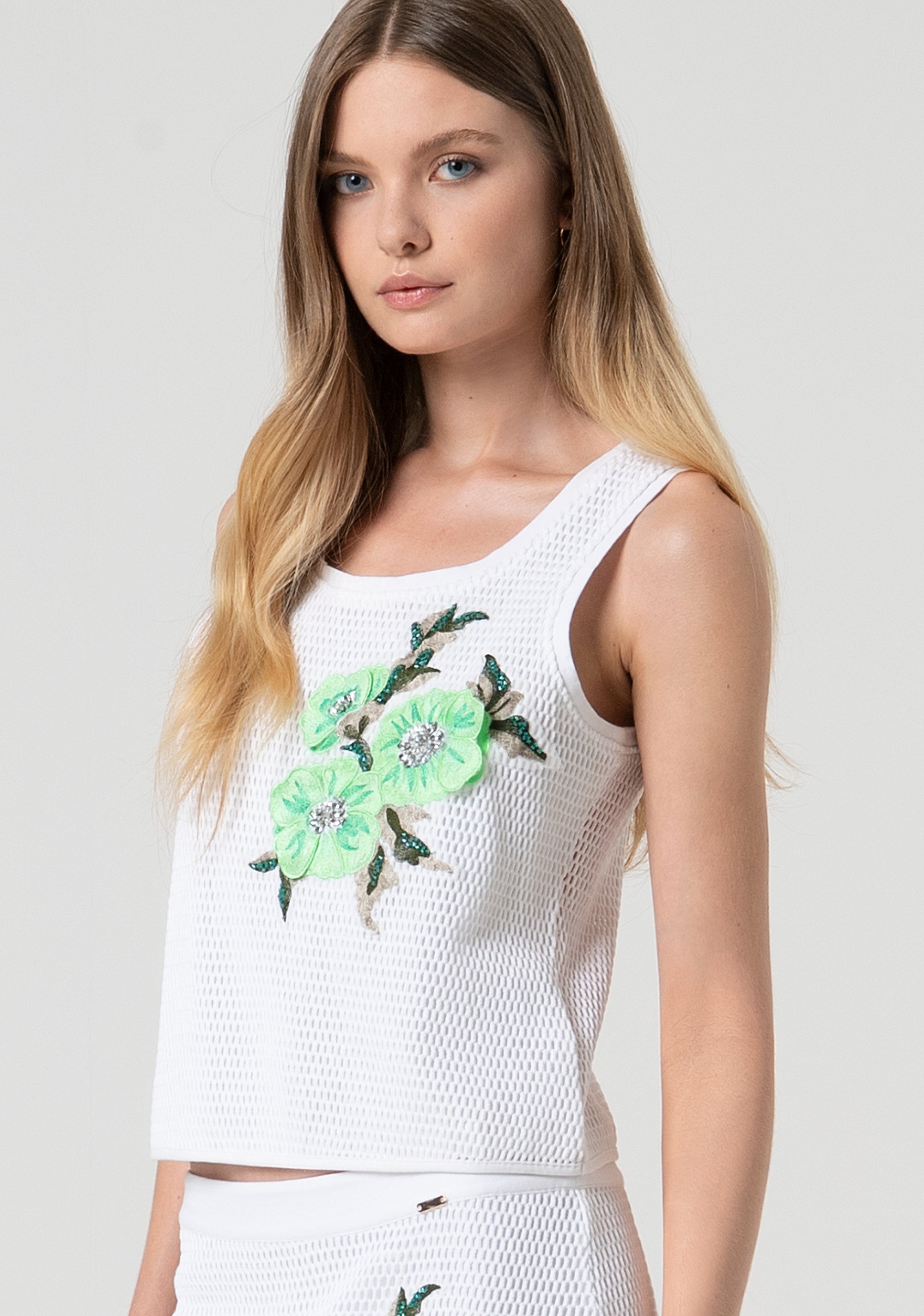 Tank top made in mesh fabric with flower applied Fracomina FS25ST2012W796E5-278-3