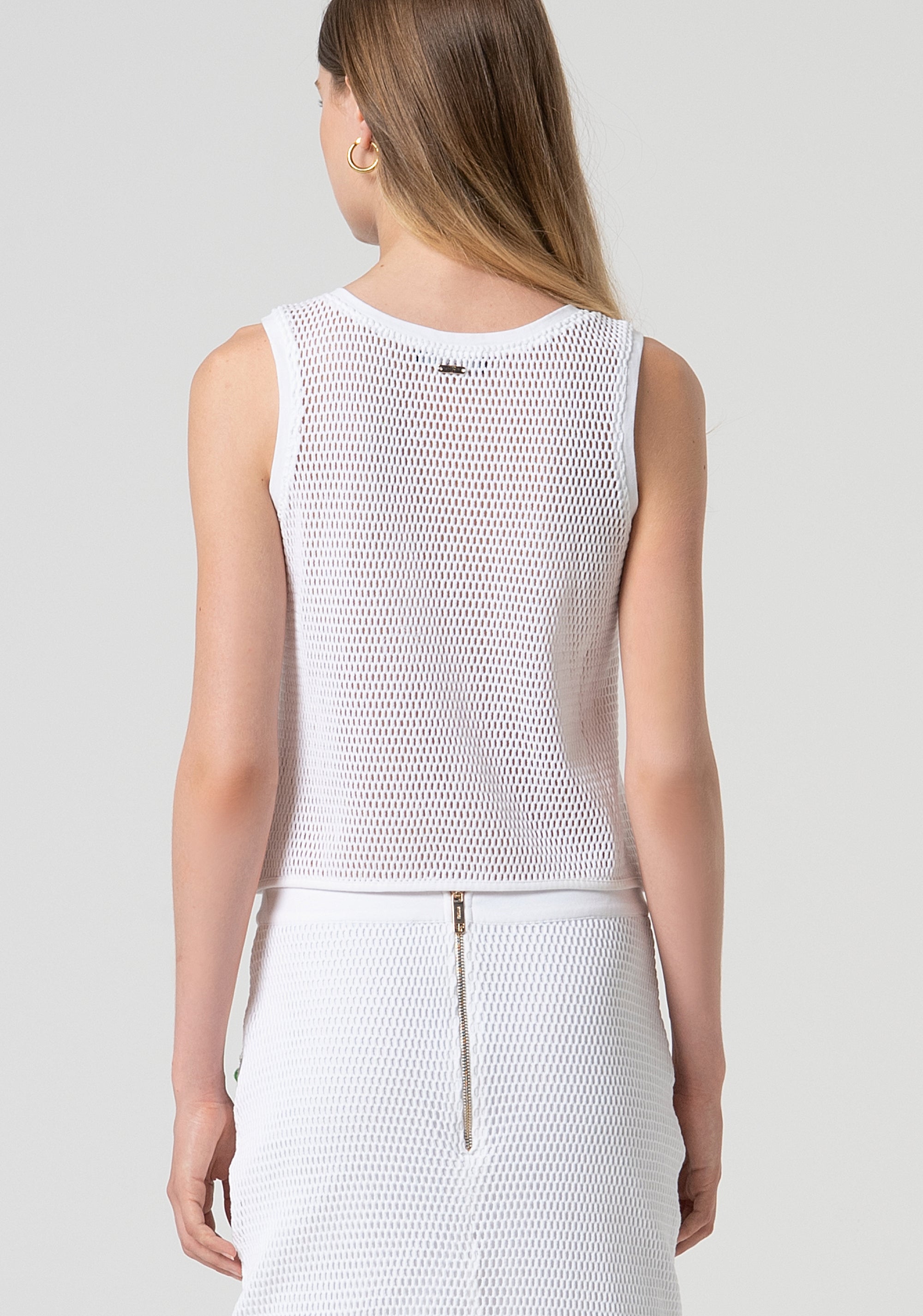 Tank top made in mesh fabric with flower applied Fracomina FS25ST2012W796E5-278-4