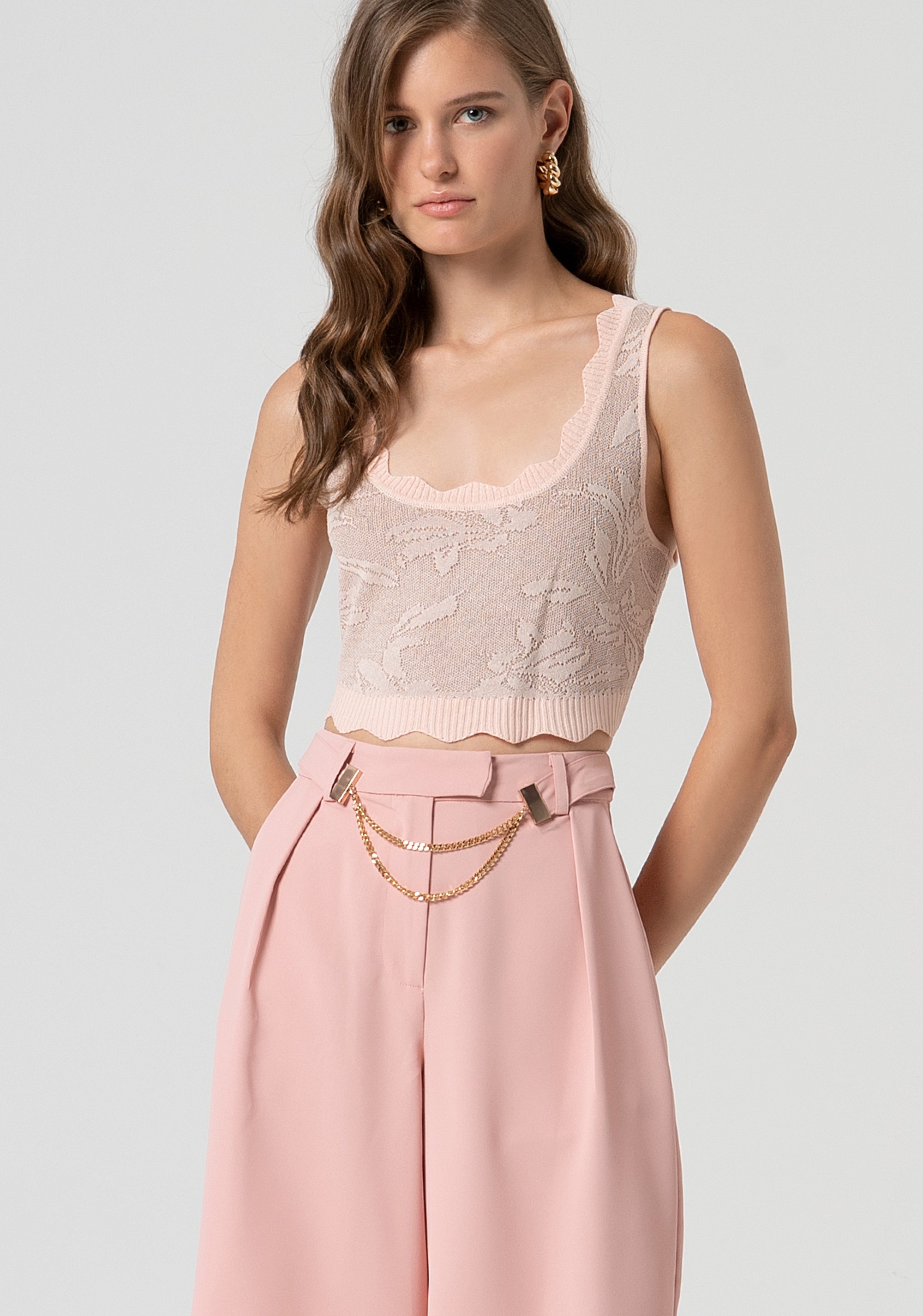 Knitted tank top cropped with jacquard effect Fracomina FS25ST4003K410F8-226-1