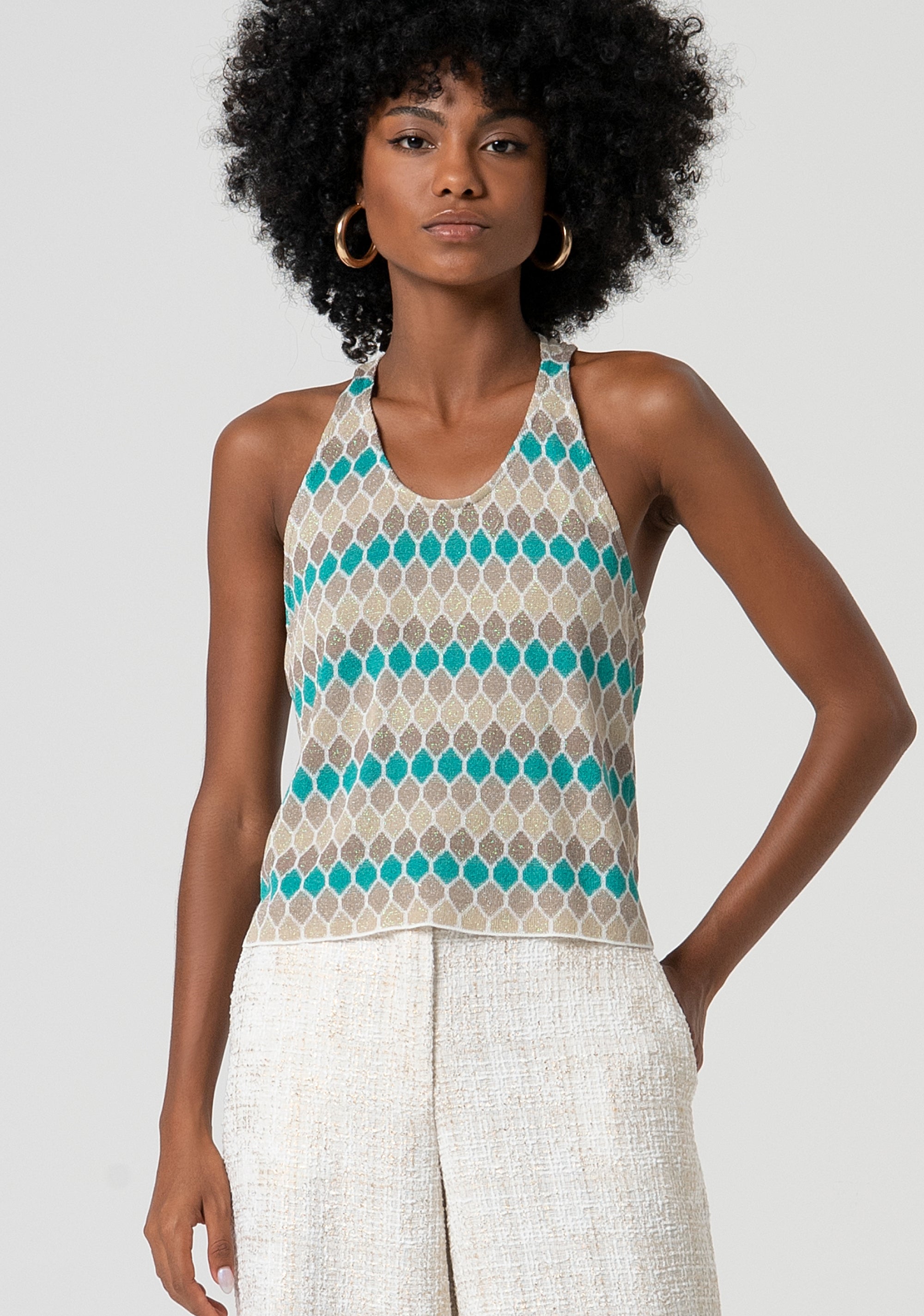 Knitted tank top with geometrical jacquard effect Fracomina FS25ST4005K414F8-210-1