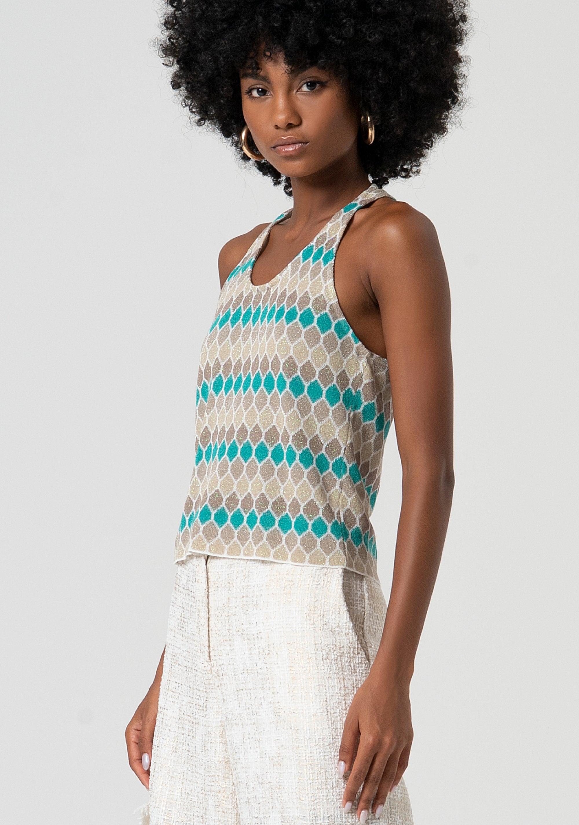 Knitted tank top with geometrical jacquard effect Fracomina FS25ST4005K414F8-210-2