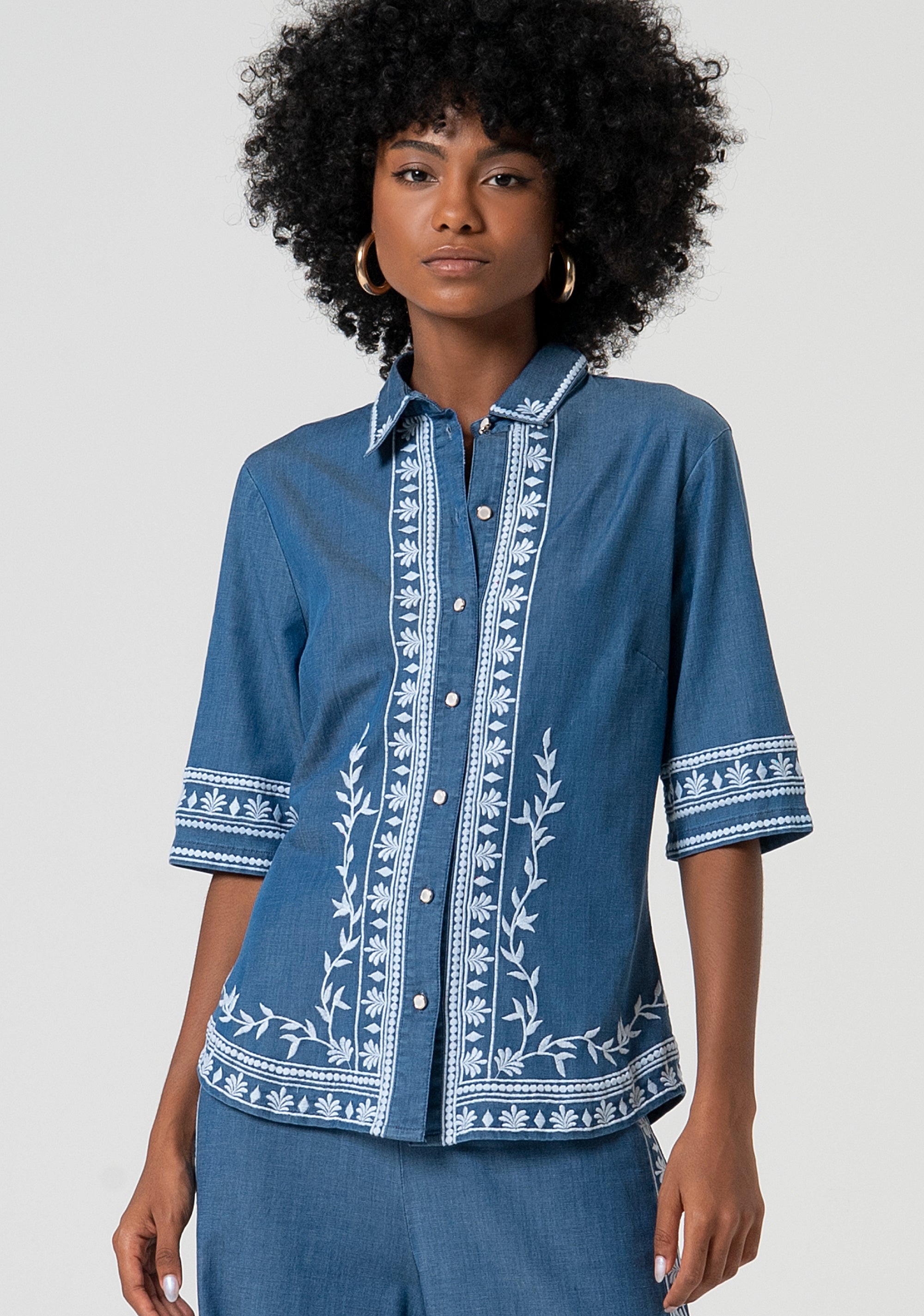 Shirt regular fit made in chambray with embroideries Fracomina FS25ST6019W792E5-175-1