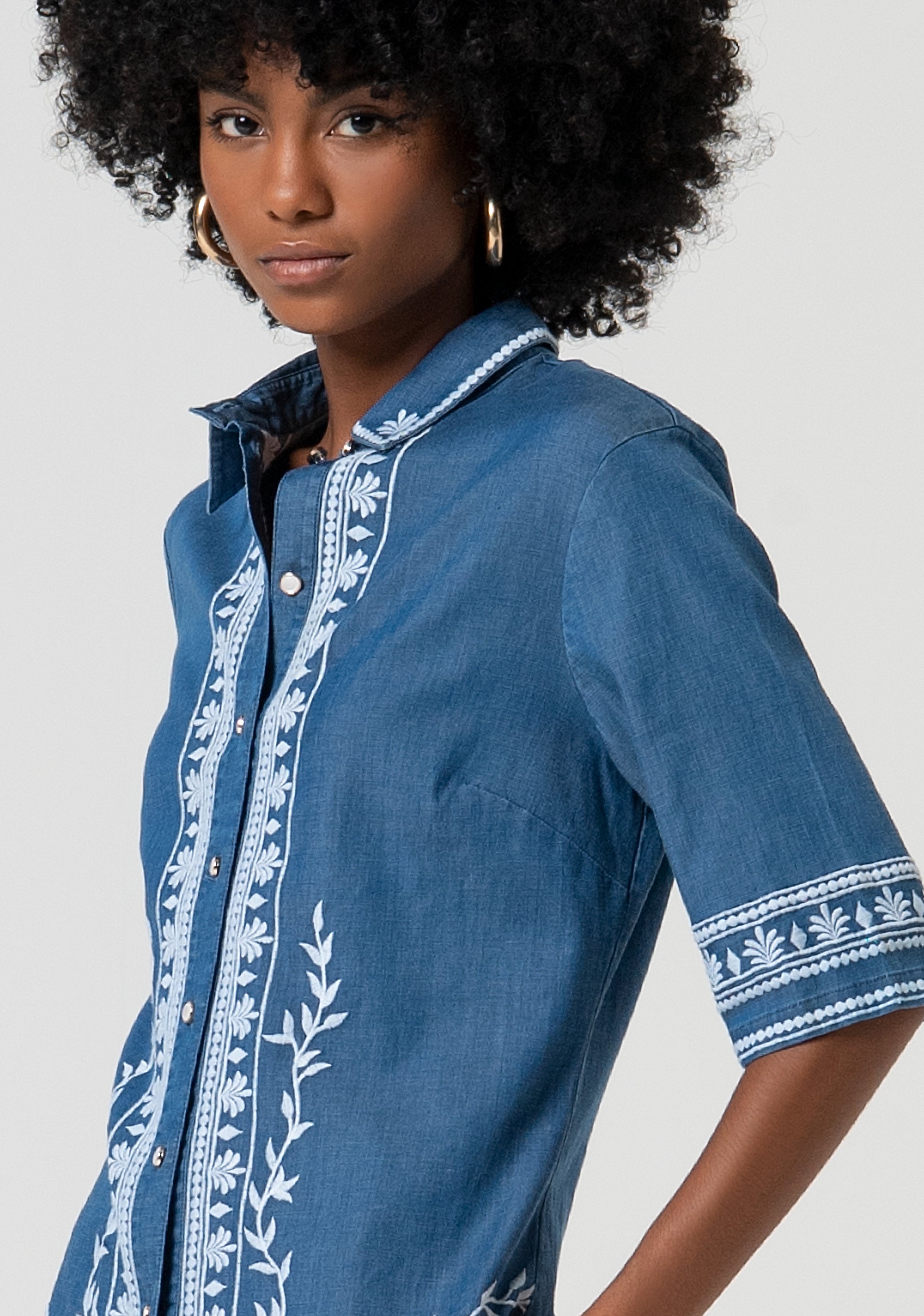 Shirt regular fit made in chambray with embroideries Fracomina FS25ST6019W792E5-175-2