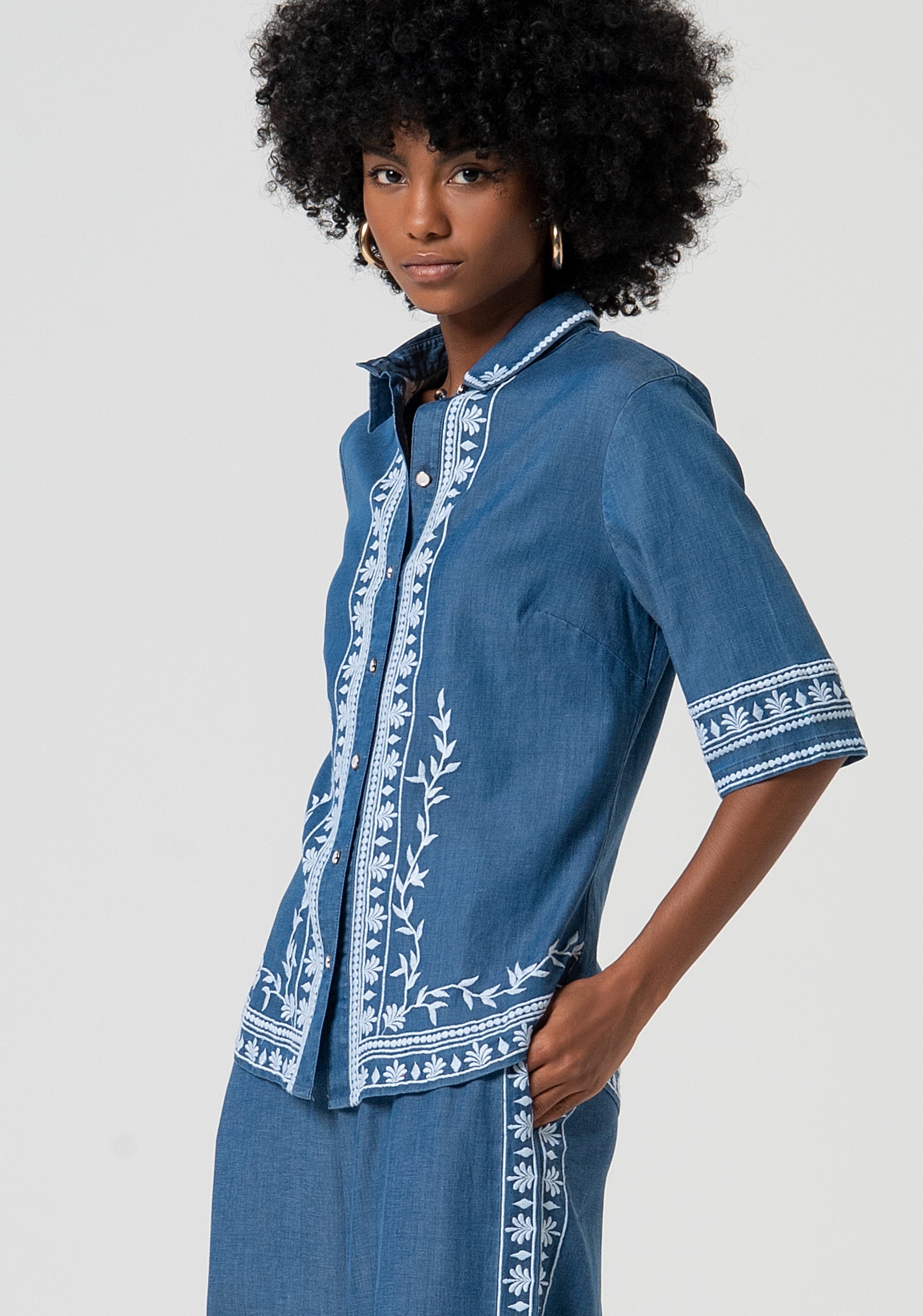 Shirt regular fit made in chambray with embroideries Fracomina FS25ST6019W792E5-175-3