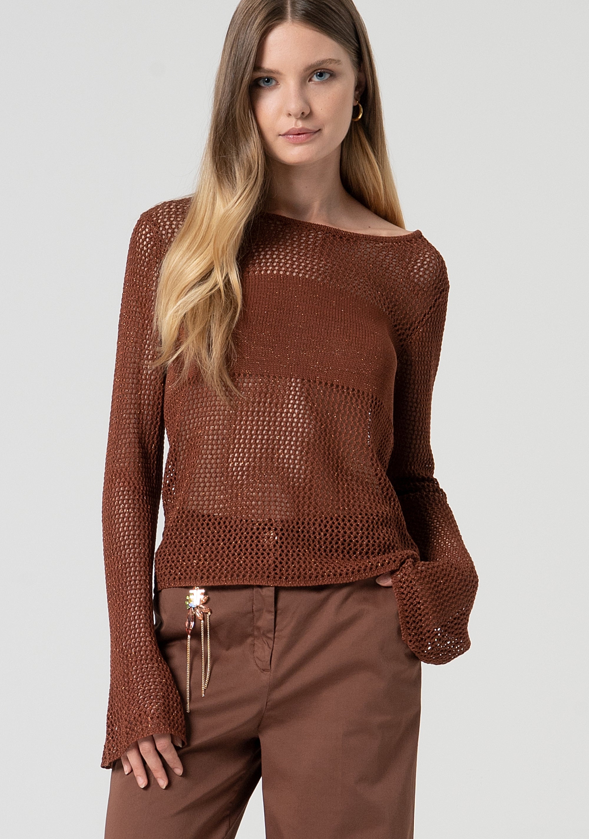 Knitwear loose fit with lurex and openwork Fracomina FS25ST7009K514O7-T28-1