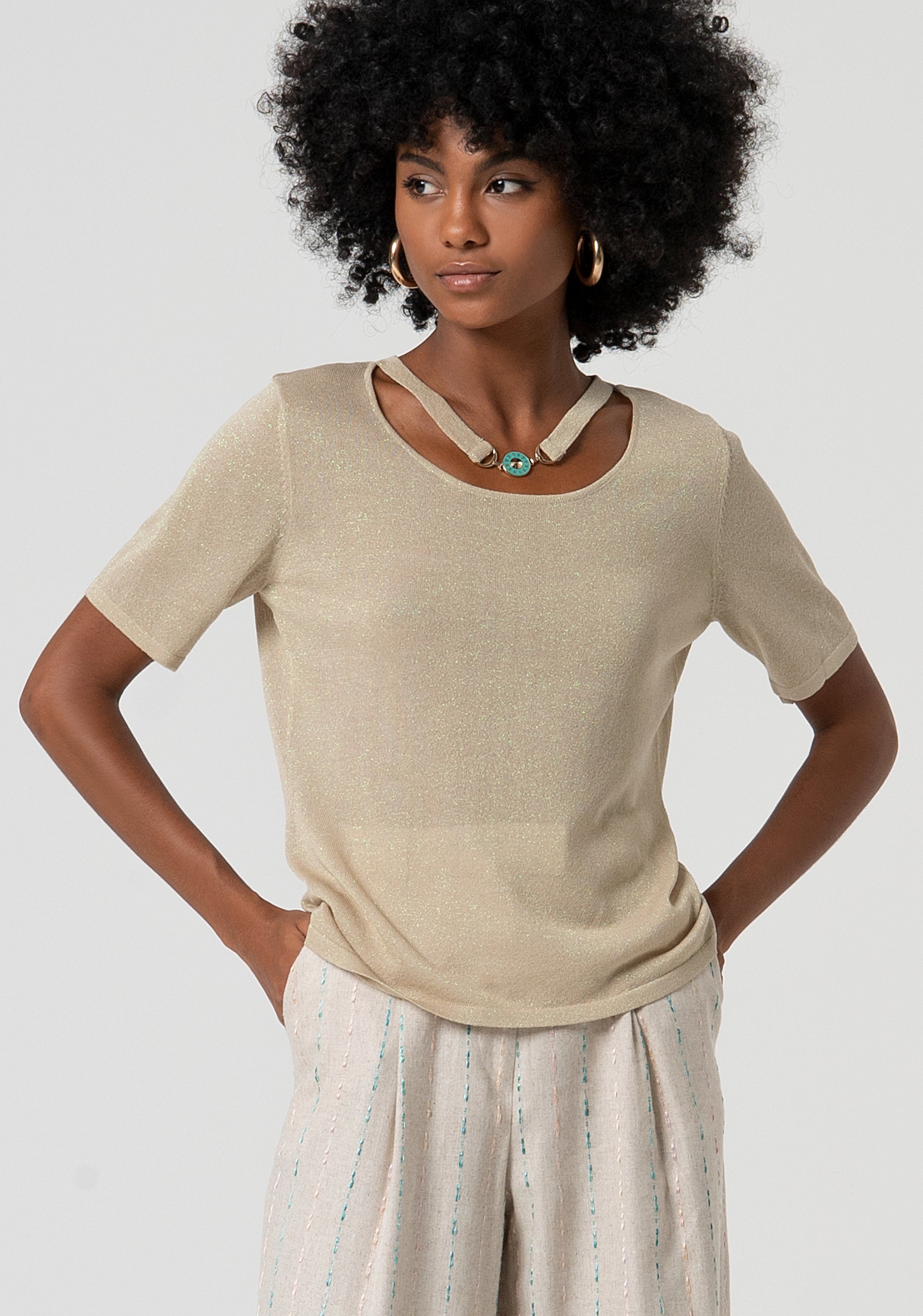 Knitwear regular fit with V-neck drop and metallic logo accessory Fracomina FS25ST7011K414Q7-050-1