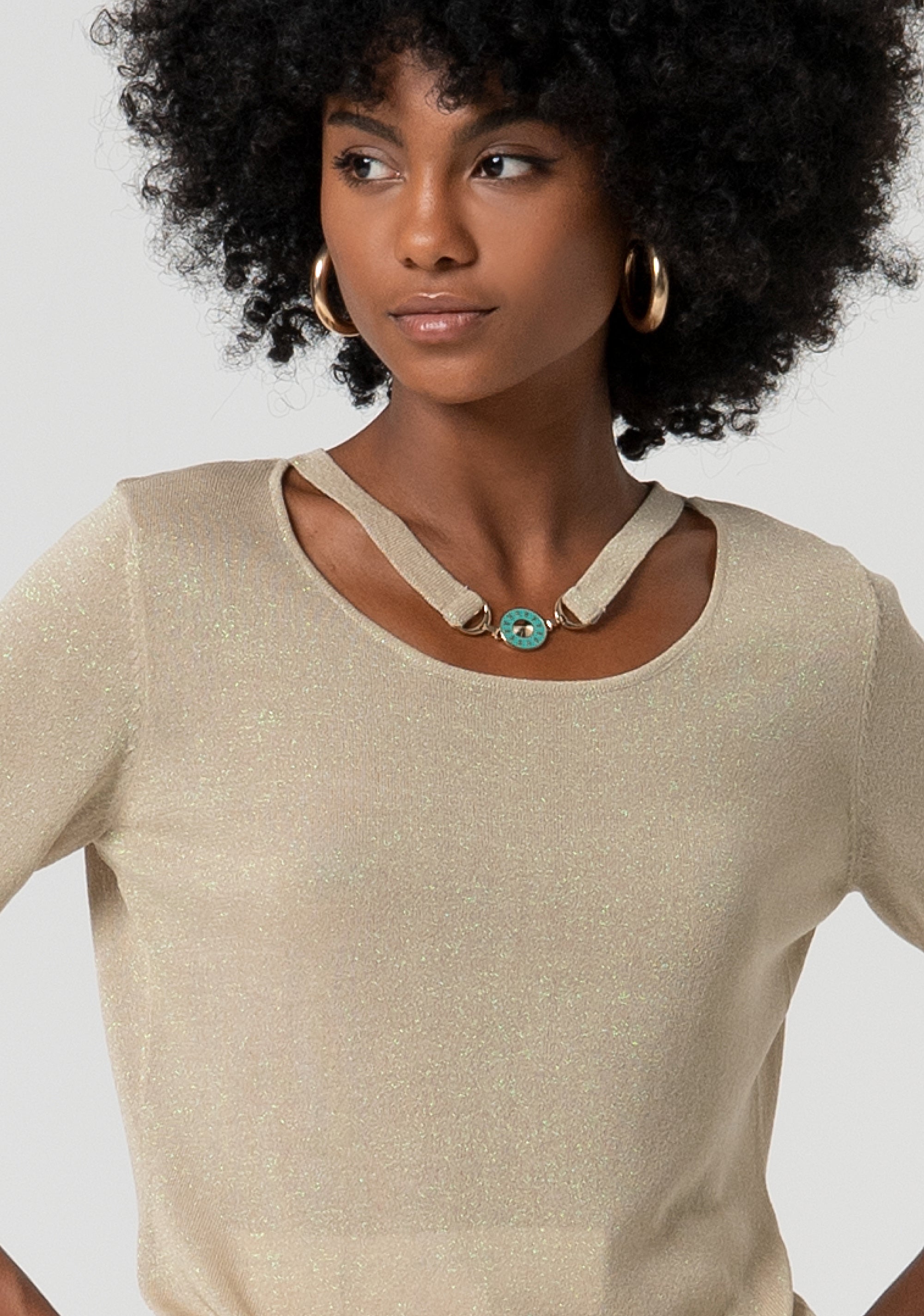 Knitwear regular fit with V-neck drop and metallic logo accessory Fracomina FS25ST7011K414Q7-050-2