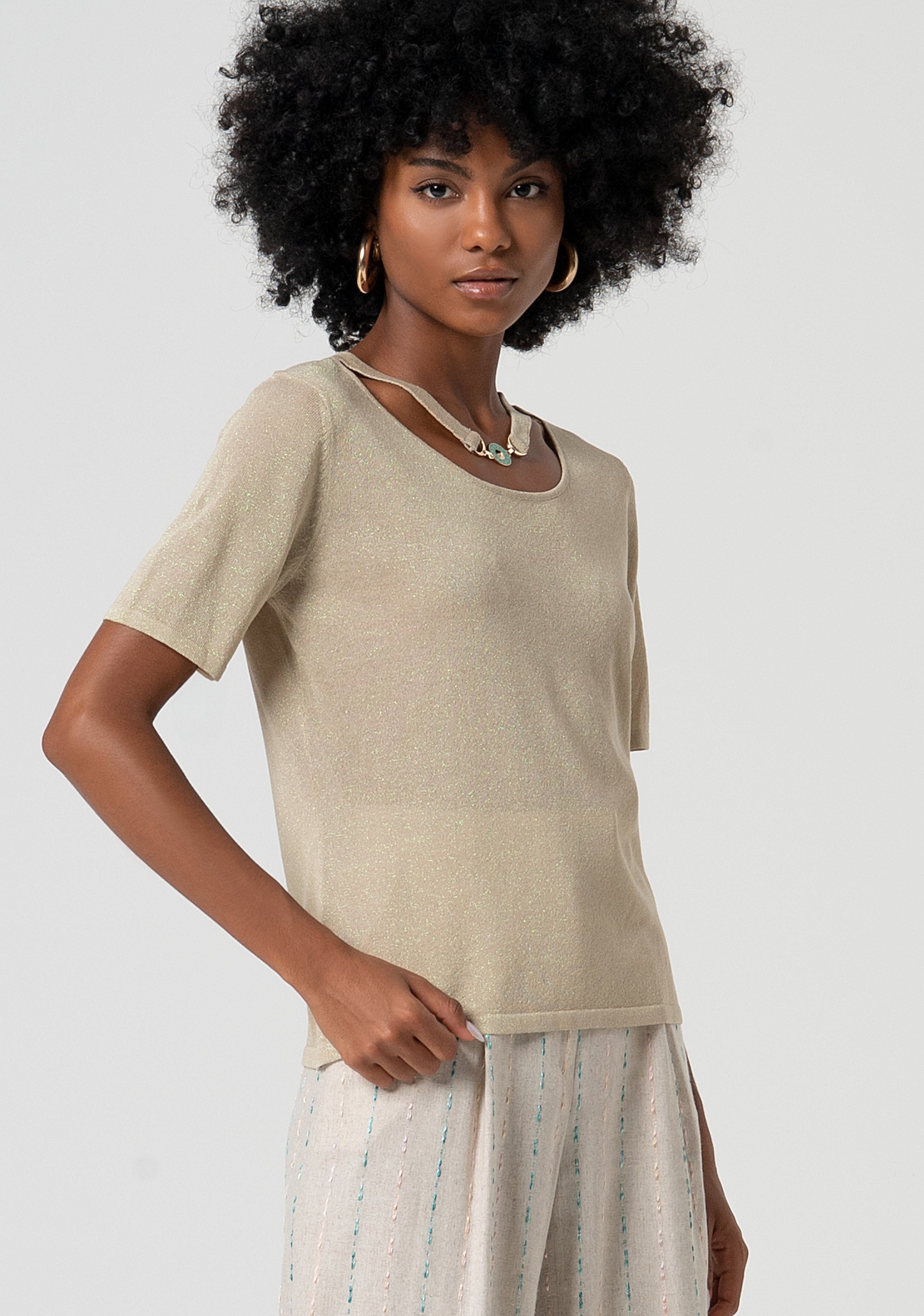 Knitwear regular fit with V-neck drop and metallic logo accessory Fracomina FS25ST7011K414Q7-050-3