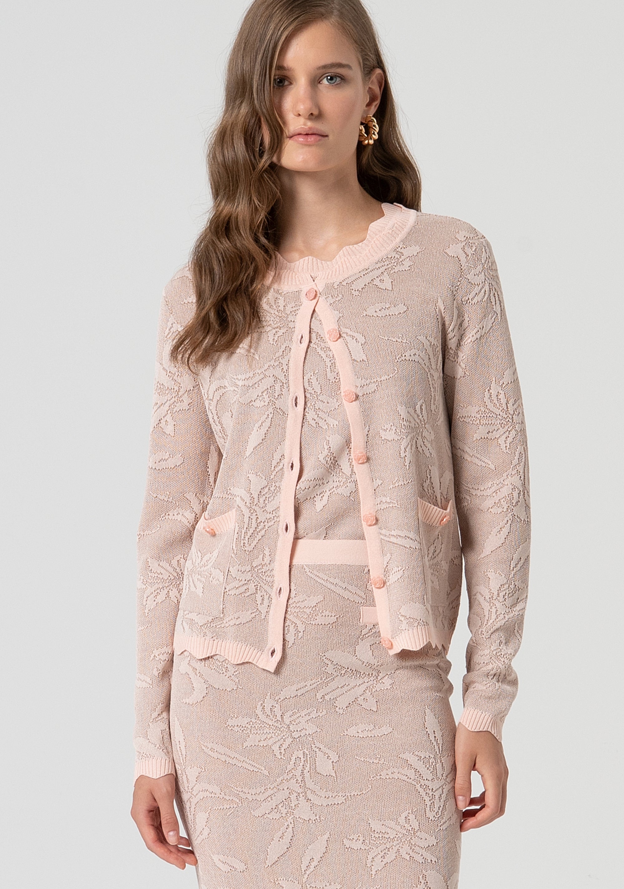 Knitted cardigan regular fit with flowery jacquard effect Fracomina FS25ST8004K410F8-226-1