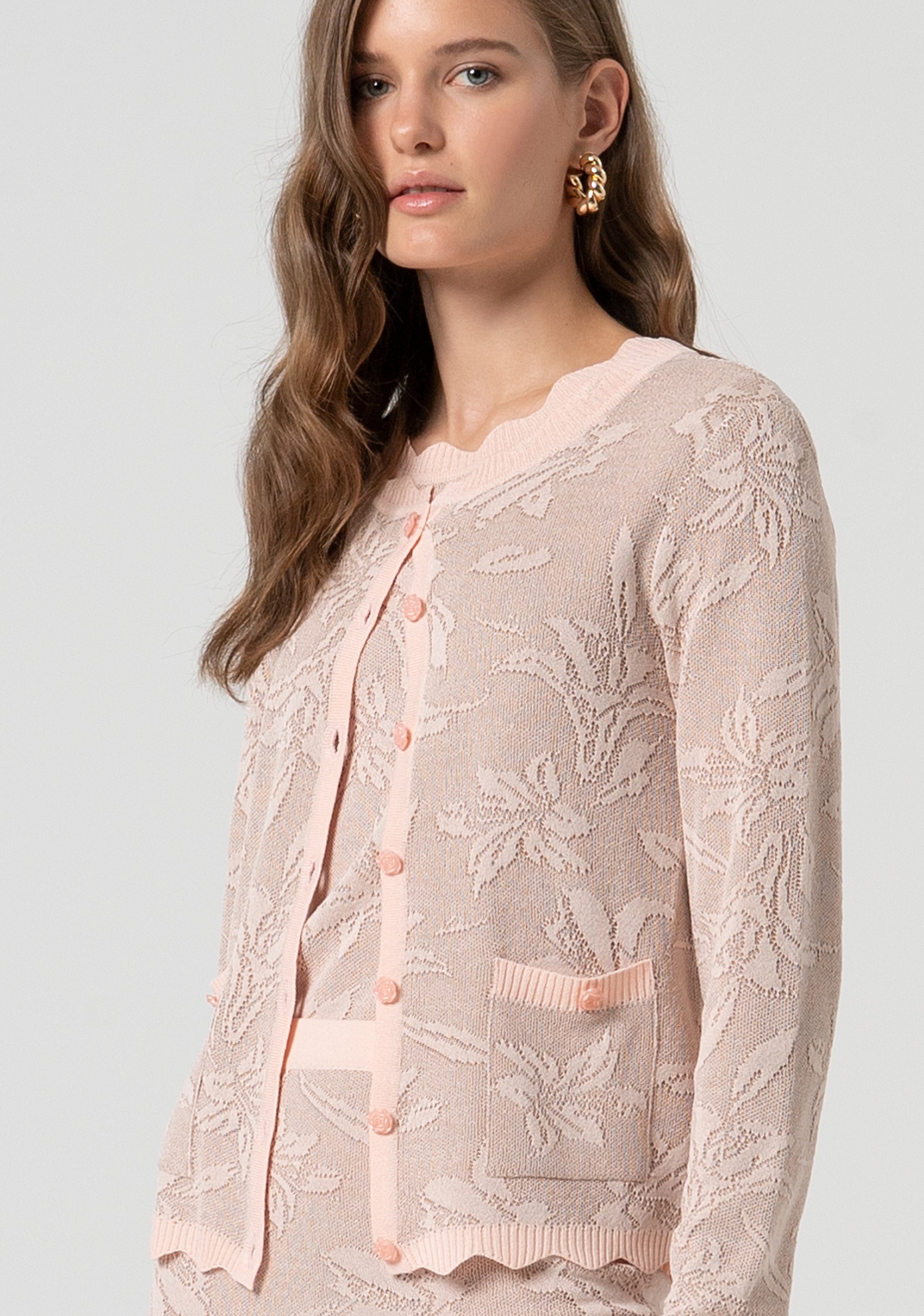 Knitted cardigan regular fit with flowery jacquard effect Fracomina FS25ST8004K410F8-226-2