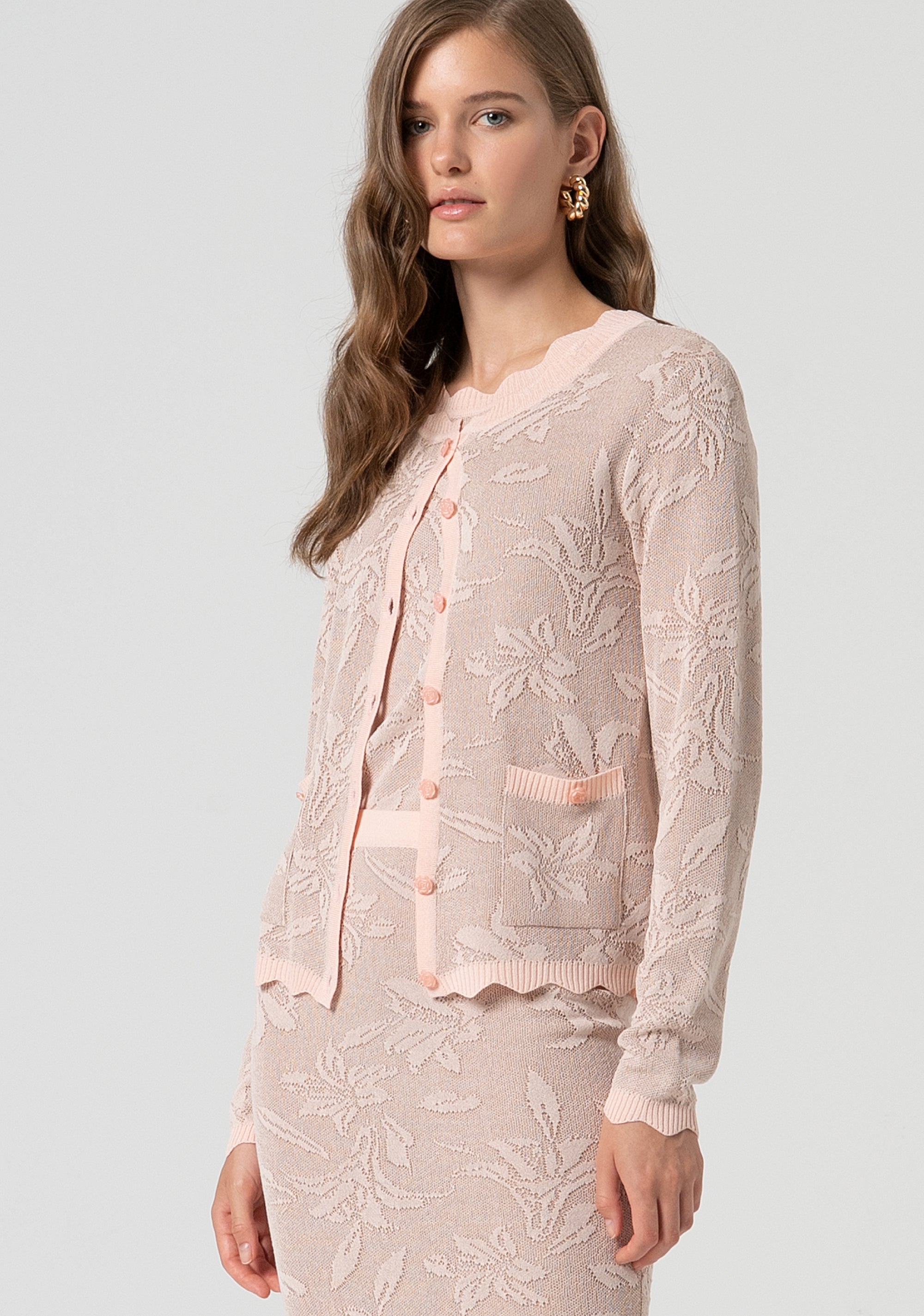 Knitted cardigan regular fit with flowery jacquard effect Fracomina FS25ST8004K410F8-226-3