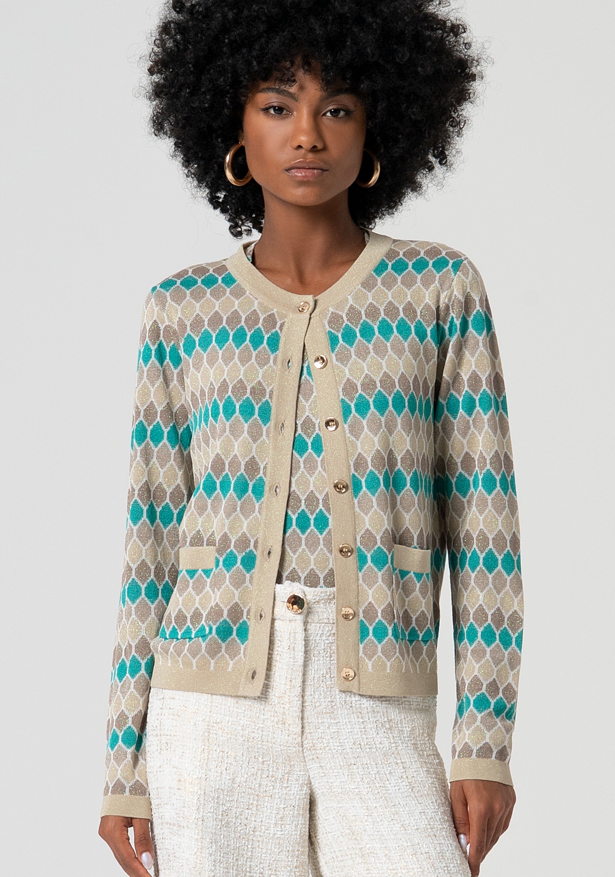 Knitted cardigan regular fit with geometrical jacquard effect Fracomina FS25ST8006K414F8-210-1