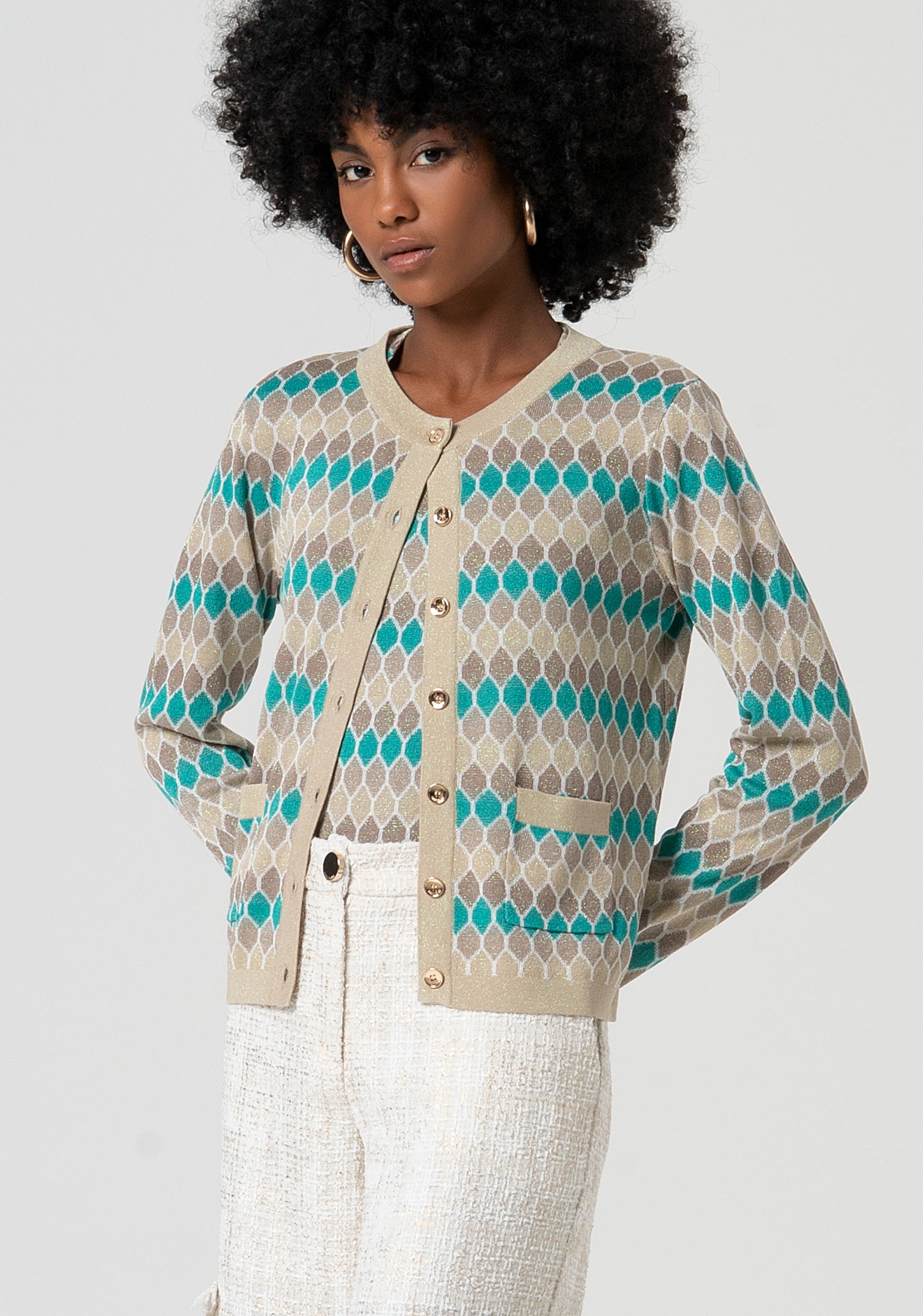 Knitted cardigan regular fit with geometrical jacquard effect Fracomina FS25ST8006K414F8-210-2