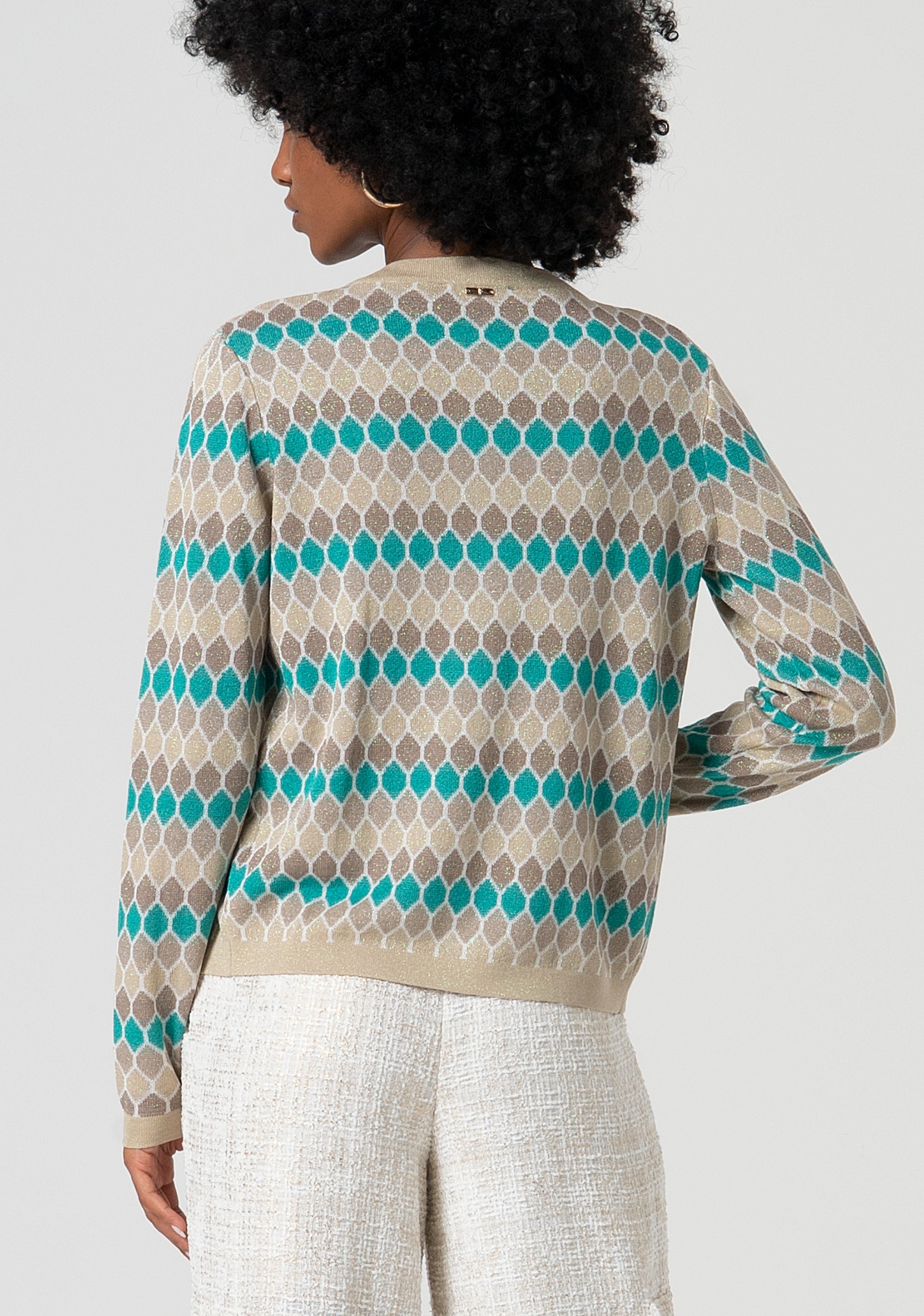 Knitted cardigan regular fit with geometrical jacquard effect Fracomina FS25ST8006K414F8-210-3