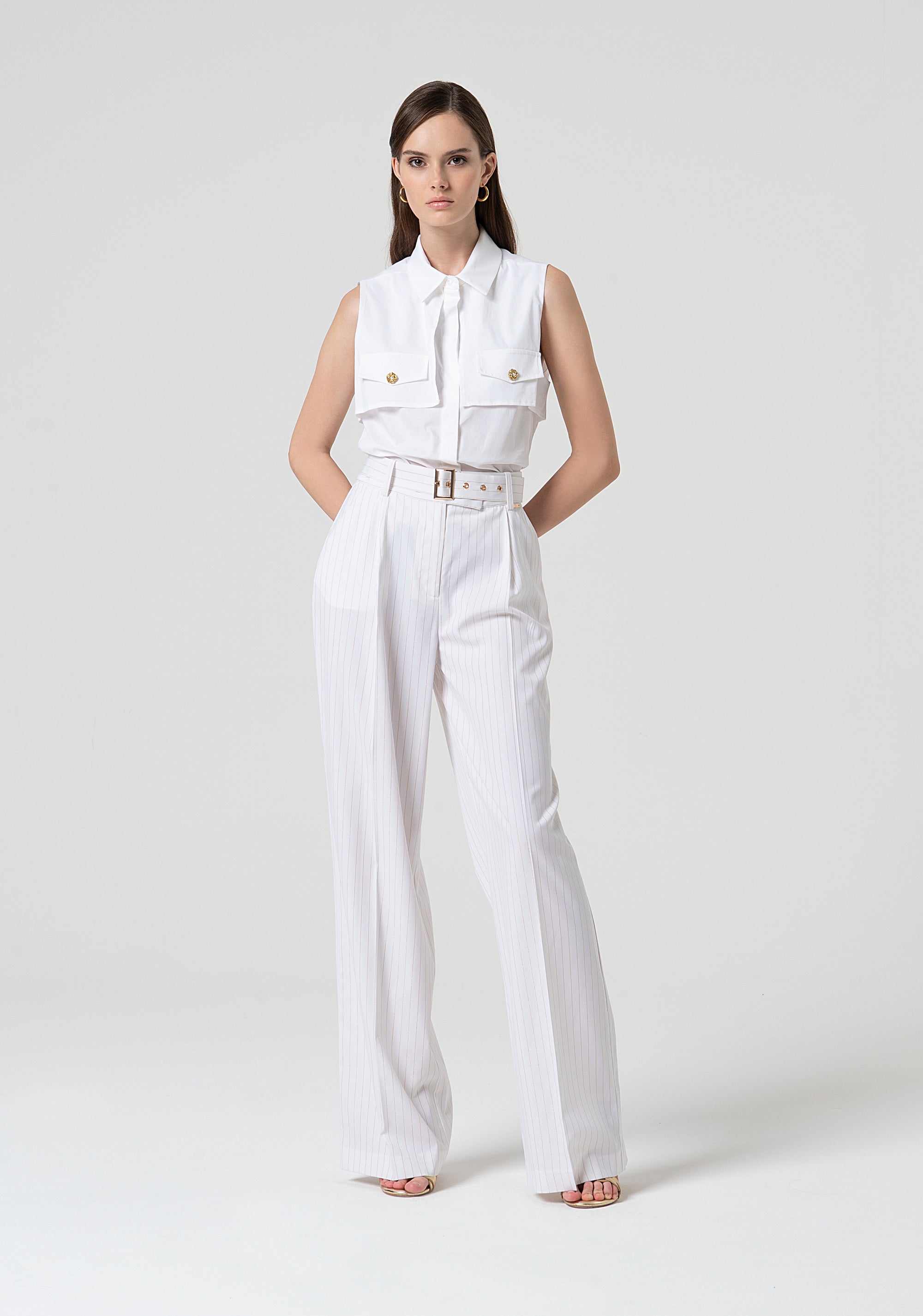 Palazzo pant made in pinstriped fabric with wool Fracomina FS25SV3001W784D4-278-1