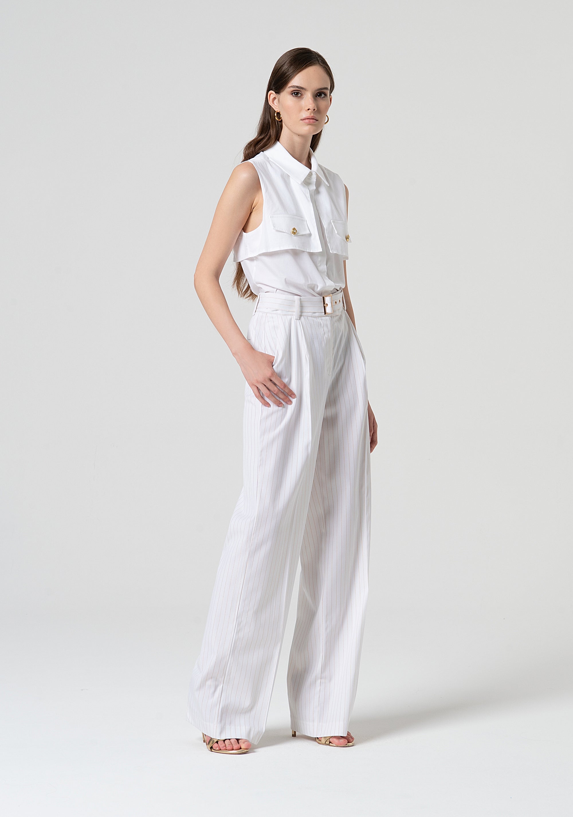Palazzo pant made in pinstriped fabric with wool Fracomina FS25SV3001W784D4-278-3
