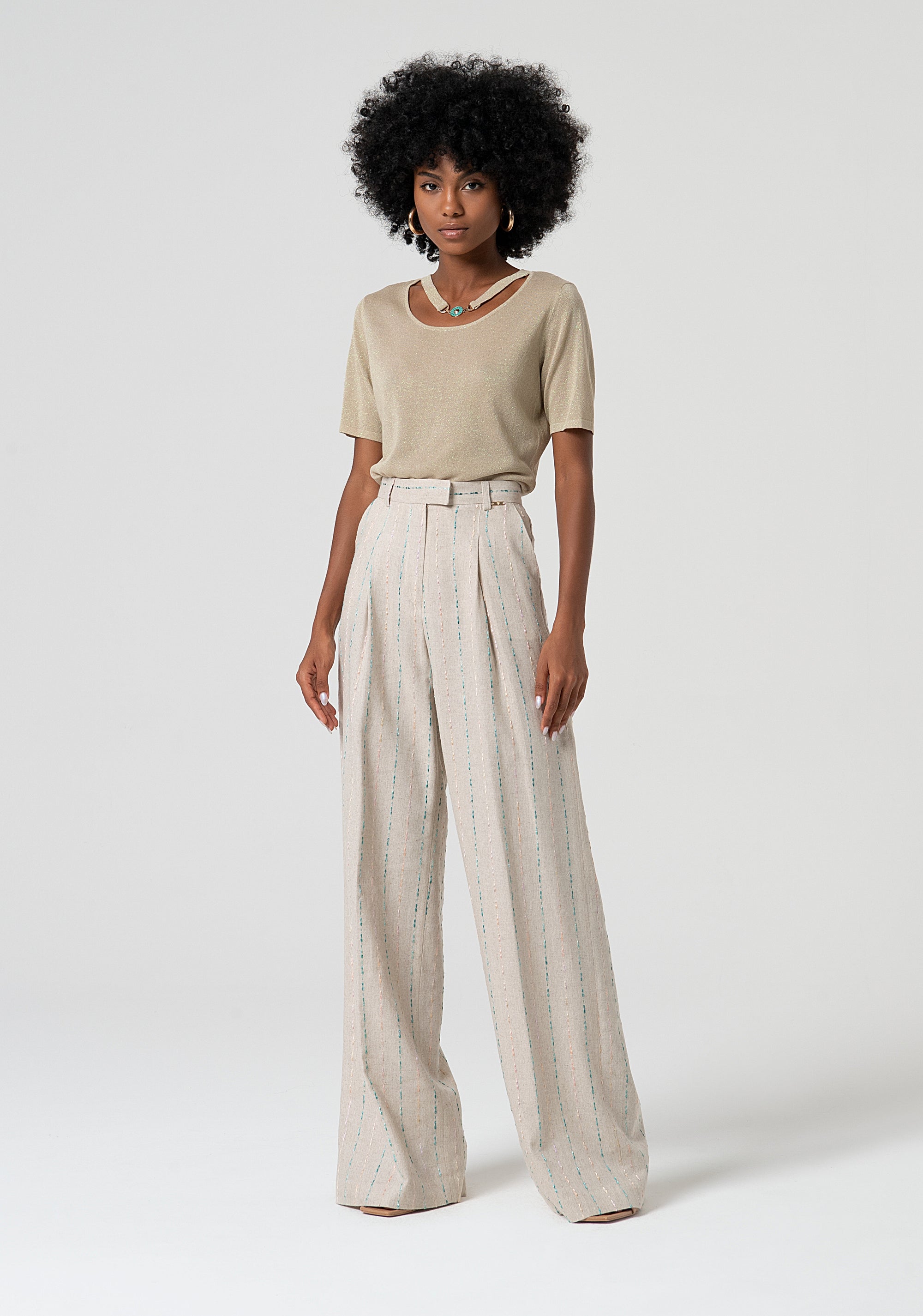 Palazzo pant with linen Fracomina FS25SV3007W788N8-050-1