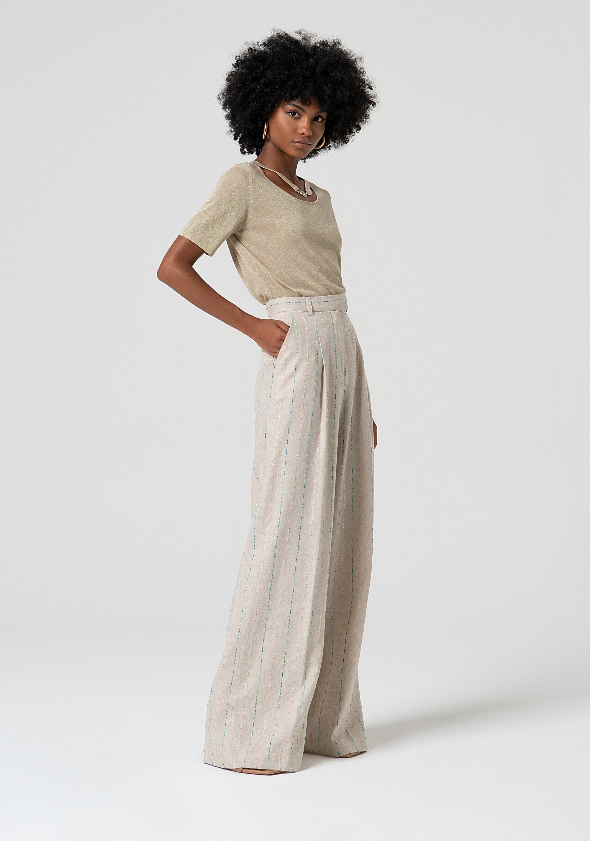 Palazzo pant with linen Fracomina FS25SV3007W788N8-050-3