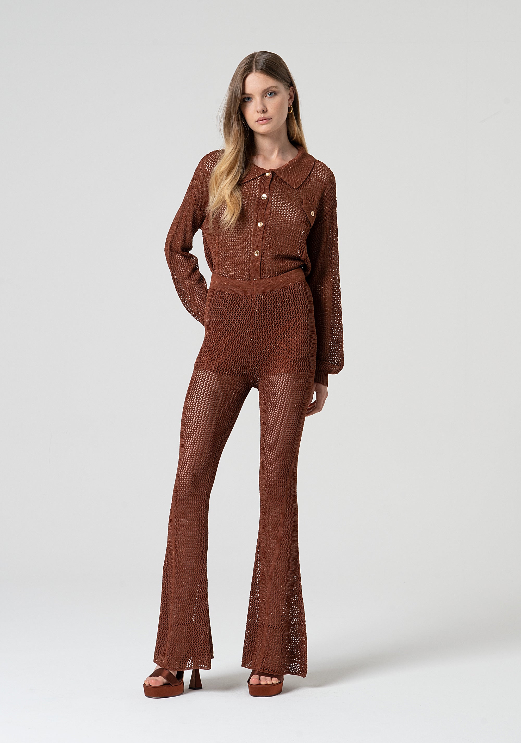 Bootcut pant made in mesh fabric with lurex Fracomina FS25SV9003K514O7-T28-1