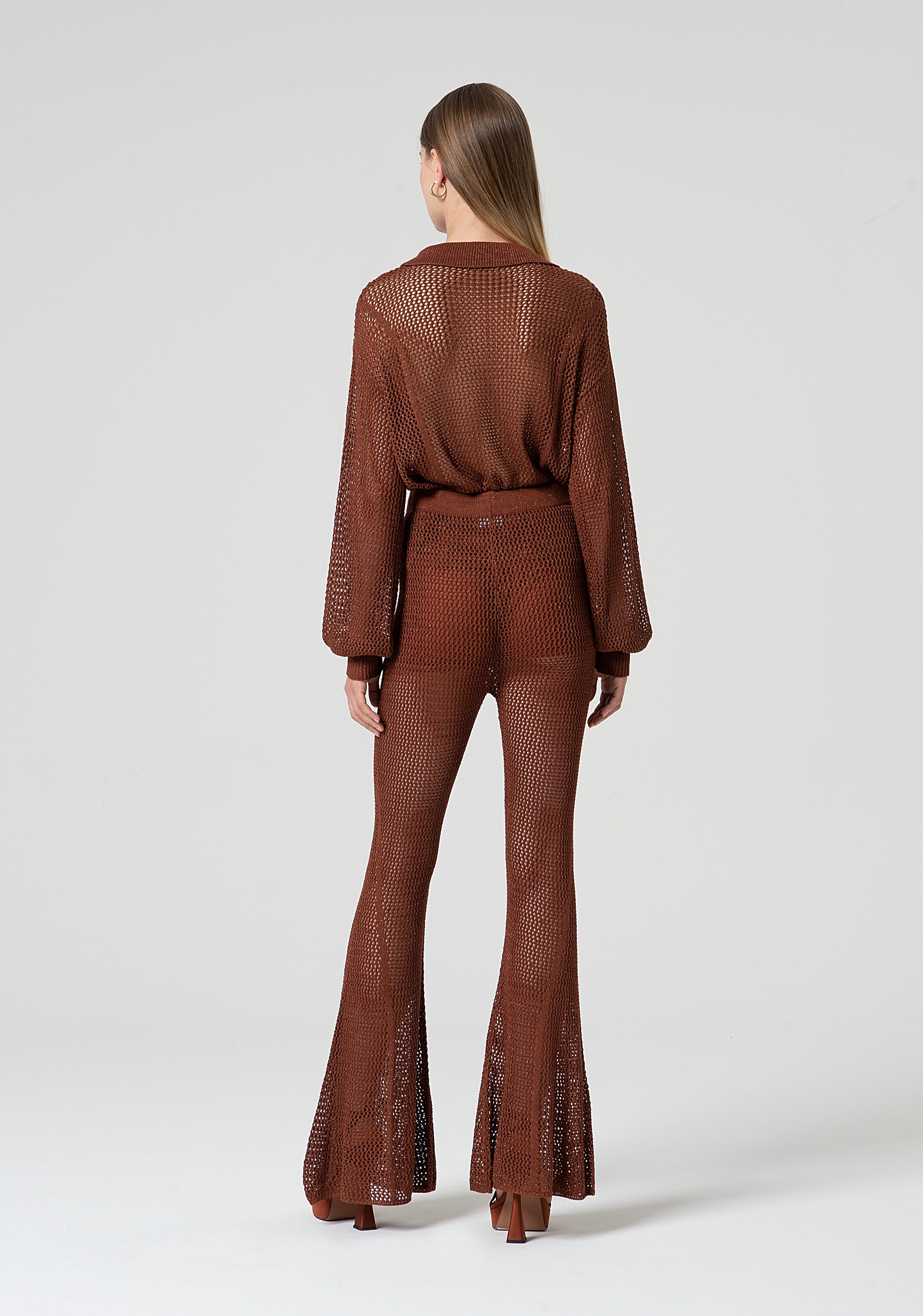 Bootcut pant made in mesh fabric with lurex Fracomina FS25SV9003K514O7-T28-4