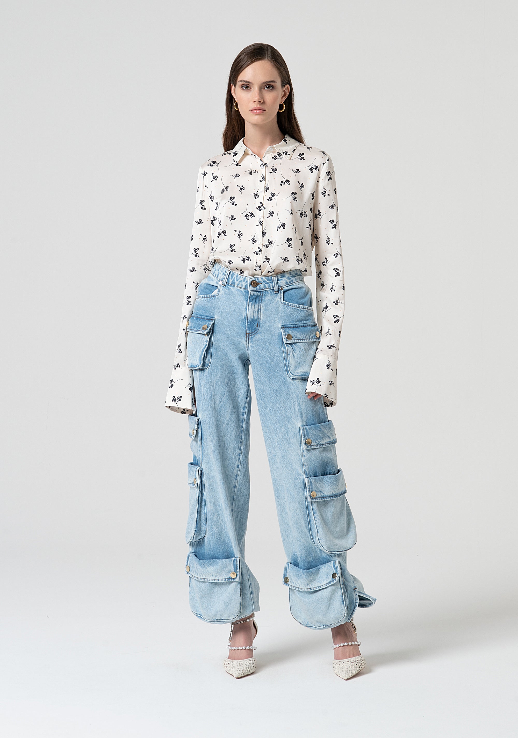 Jeans cargo made in denim with bleached wash Fracomina FS25SVC003D40093-378-1
