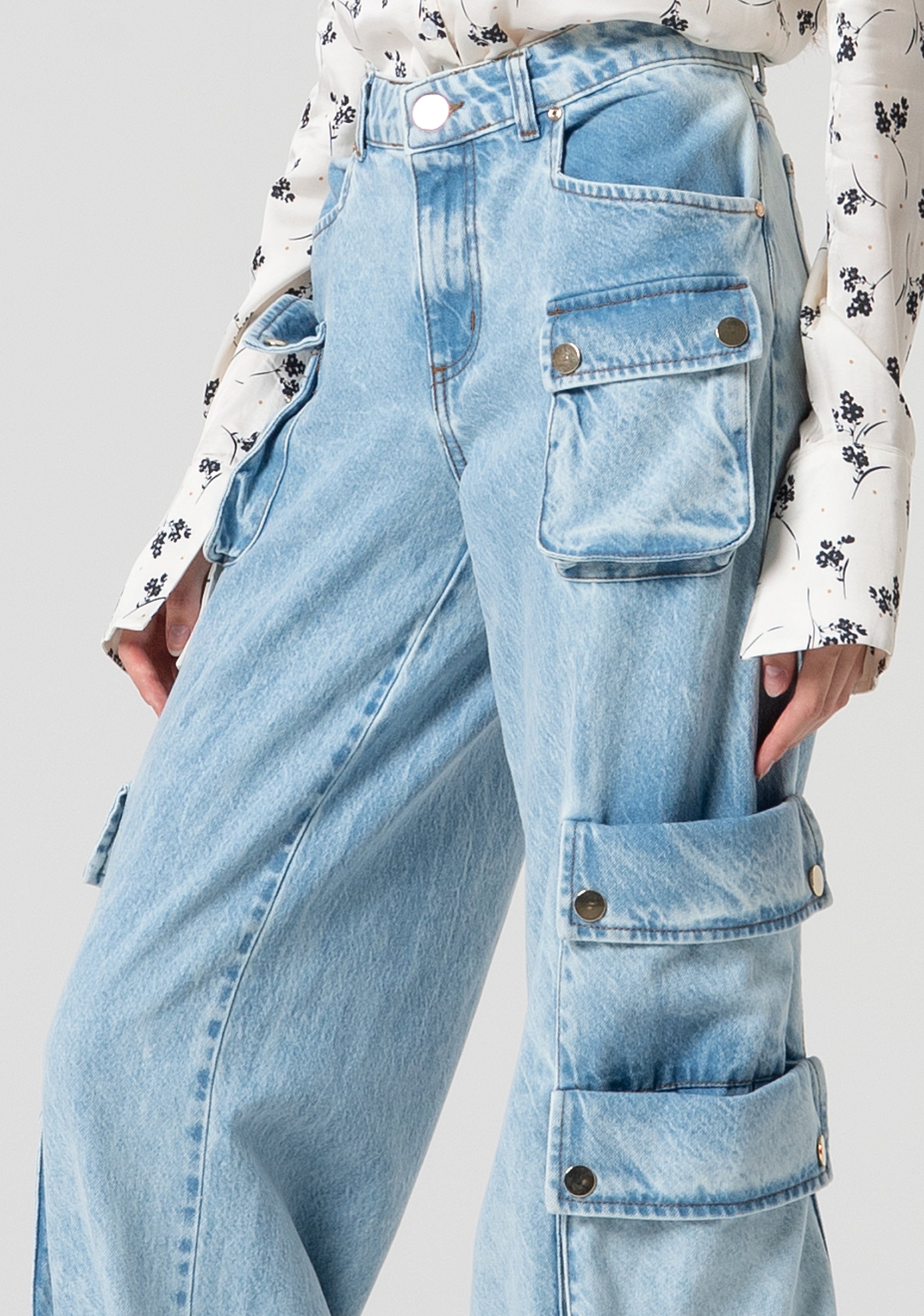 Jeans cargo made in denim with bleached wash Fracomina FS25SVC003D40093-378-2