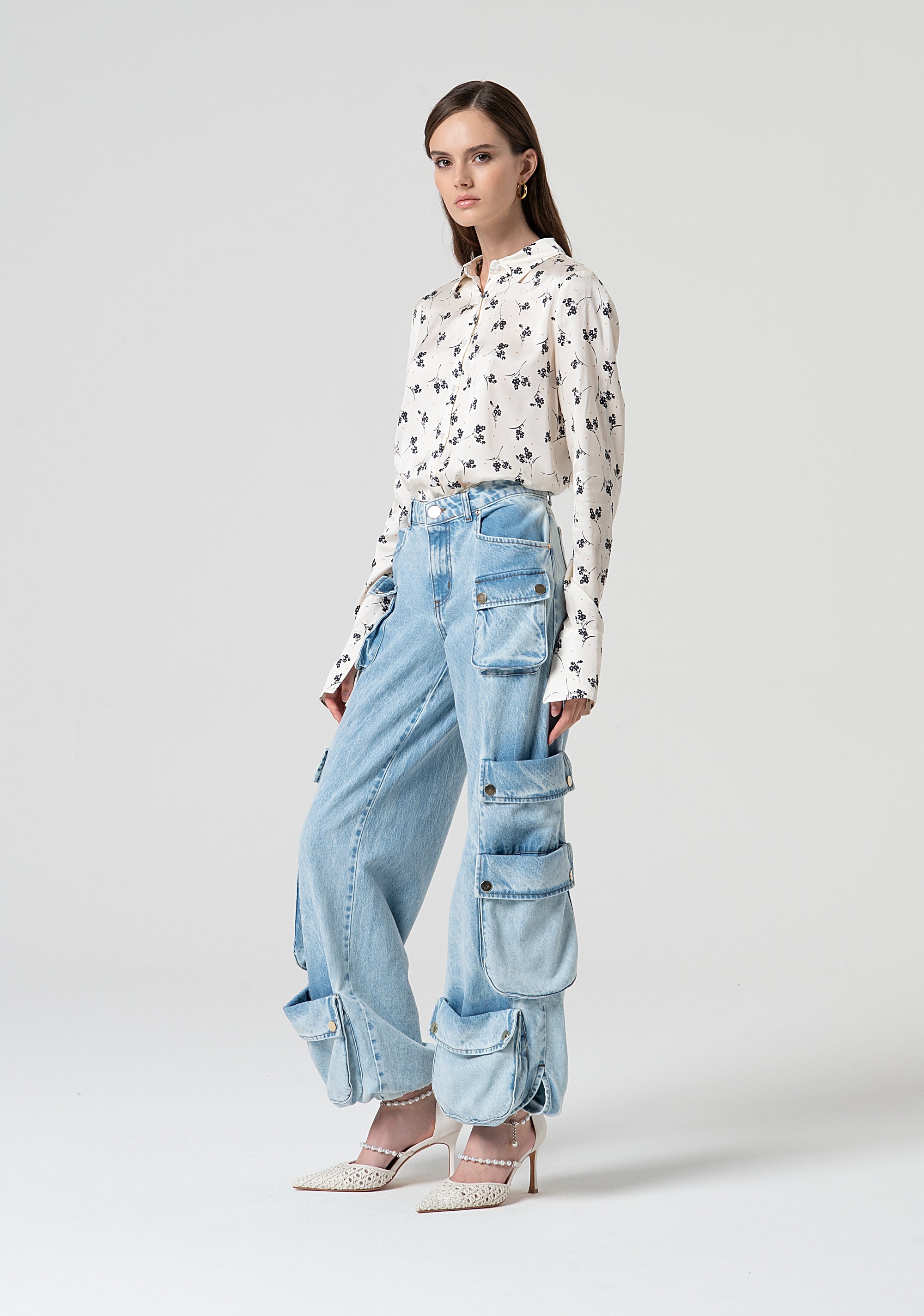 Jeans cargo made in denim with bleached wash Fracomina FS25SVC003D40093-378-3