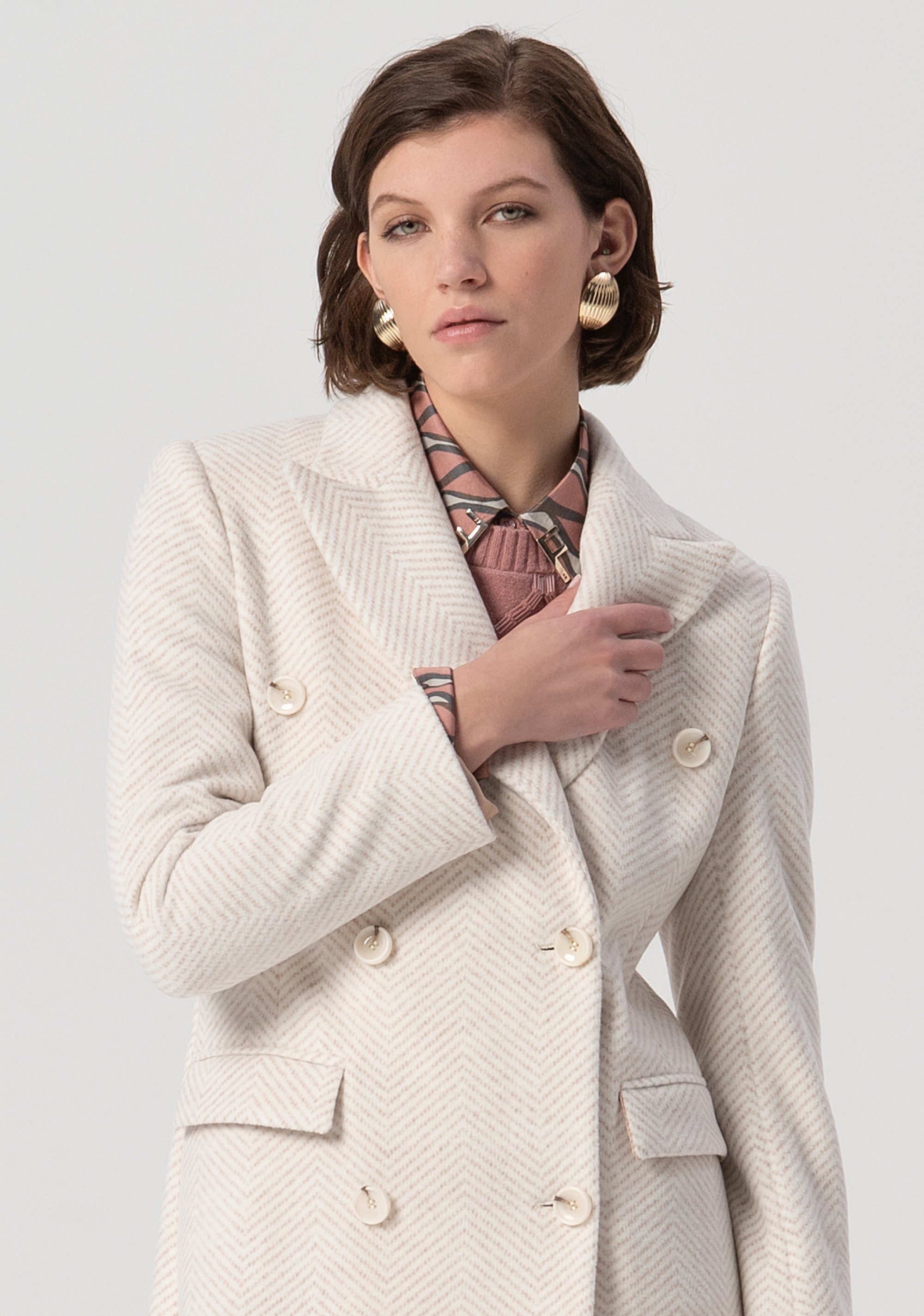 Long coat regular fit double breasted made in herringbone fabric Fracomina FS25WC1009W820K6-050-2