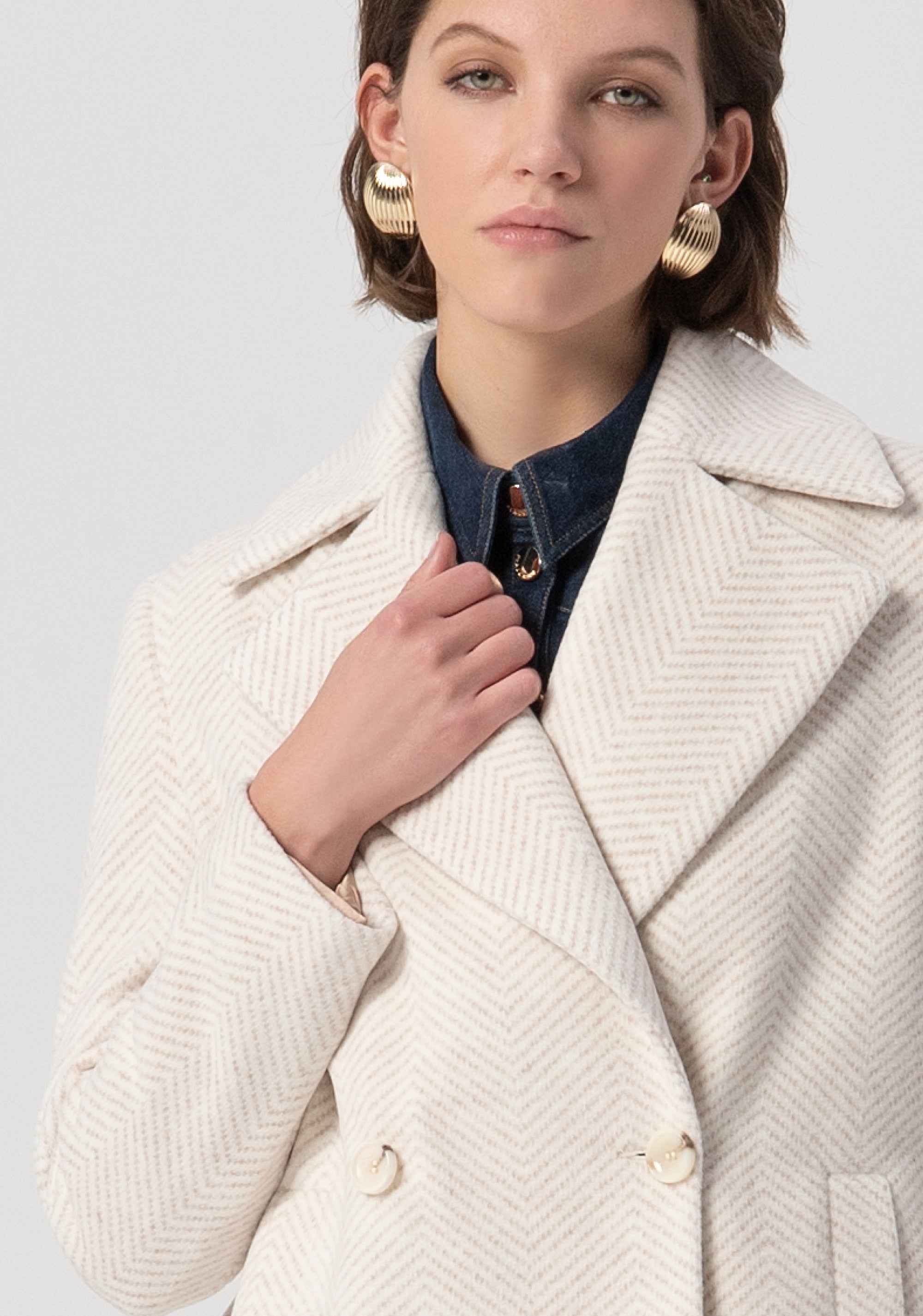 Caban coat regular fit double breasted made in herringbone fabric Fracomina FS25WC1010W820K6-050-2