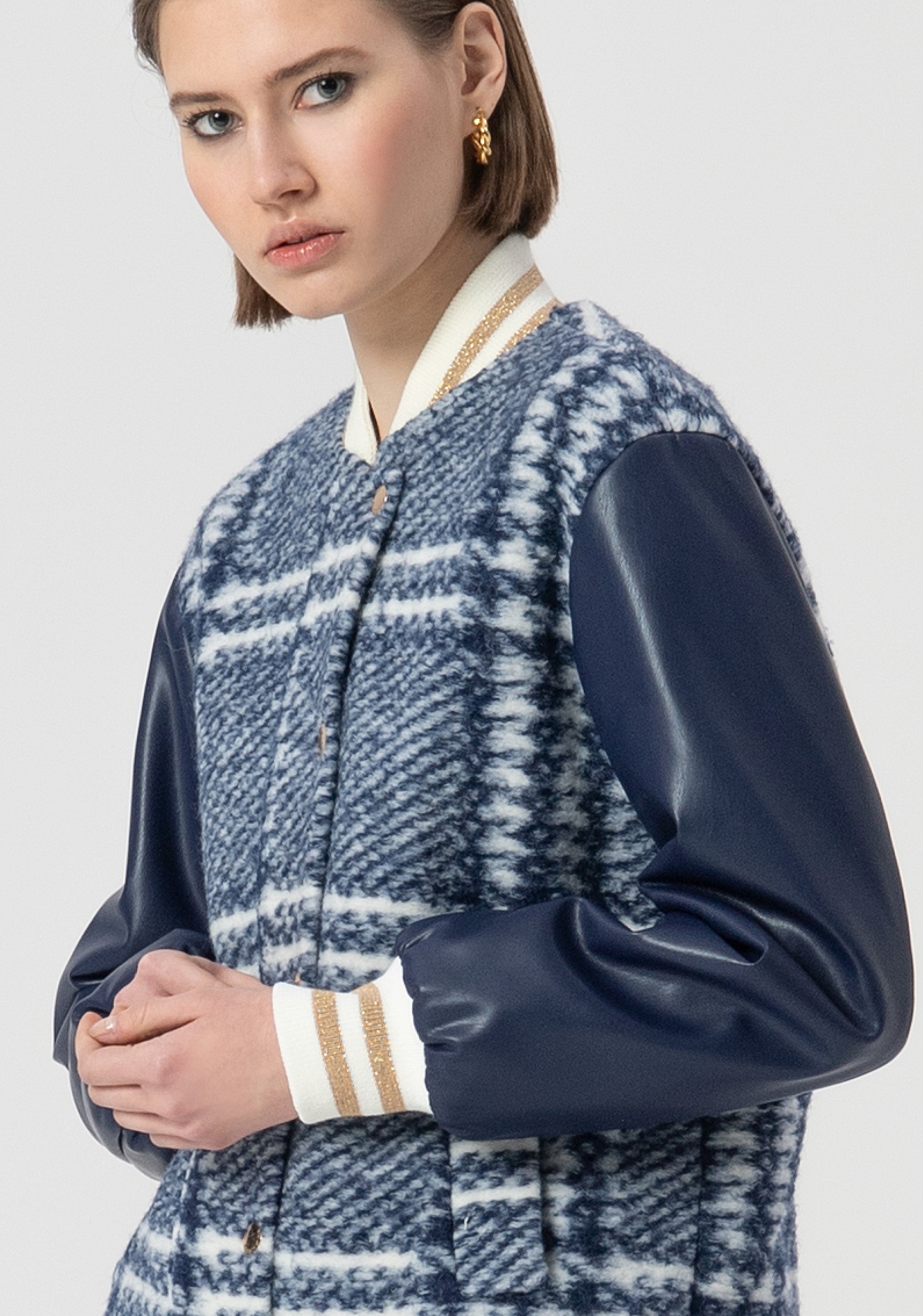 Bomber jacket regular fit with square shaped pattern with wool Fracomina FS25WC1013W81995-083-2