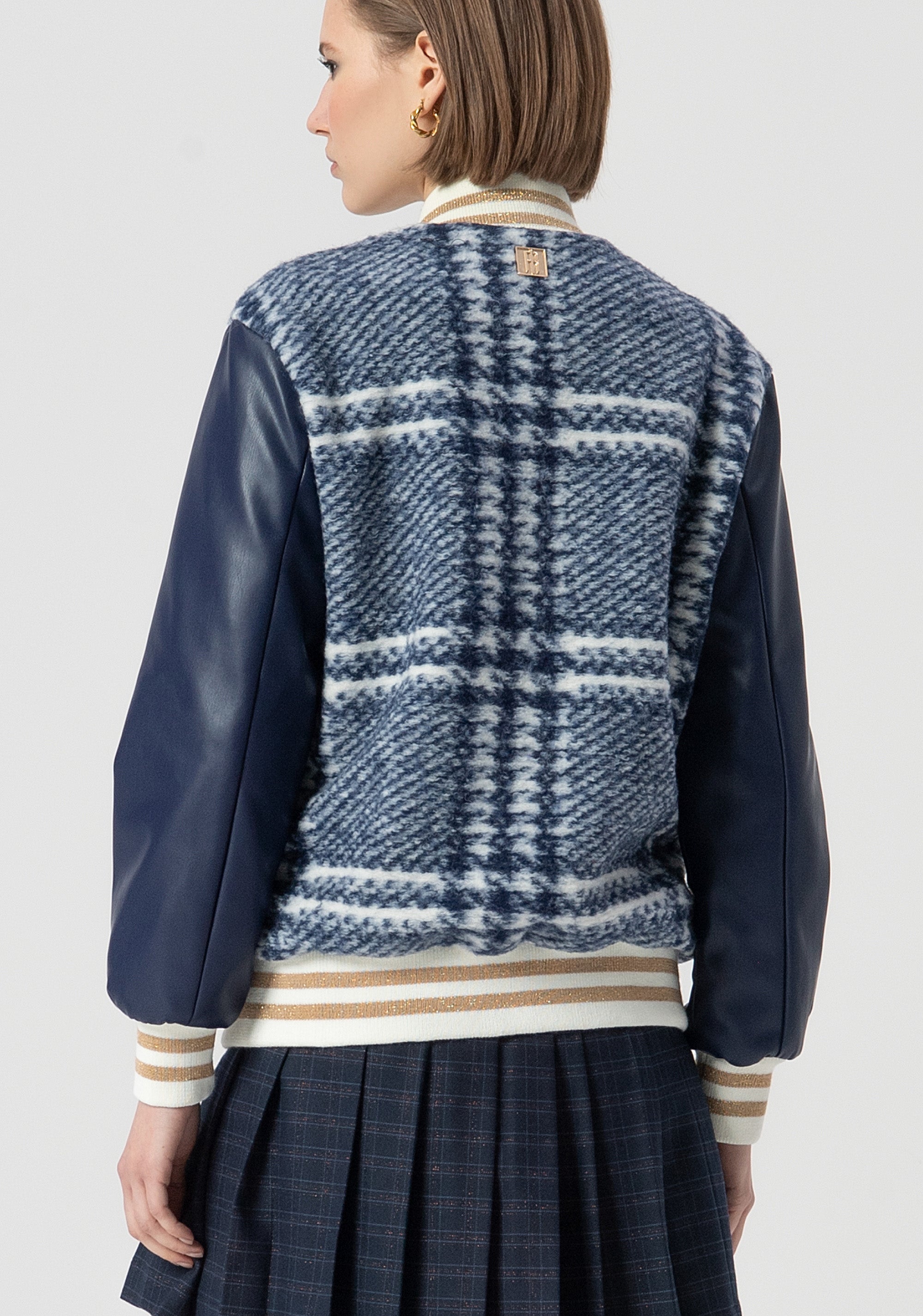 Bomber jacket regular fit with square shaped pattern with wool Fracomina FS25WC1013W81995-083-4
