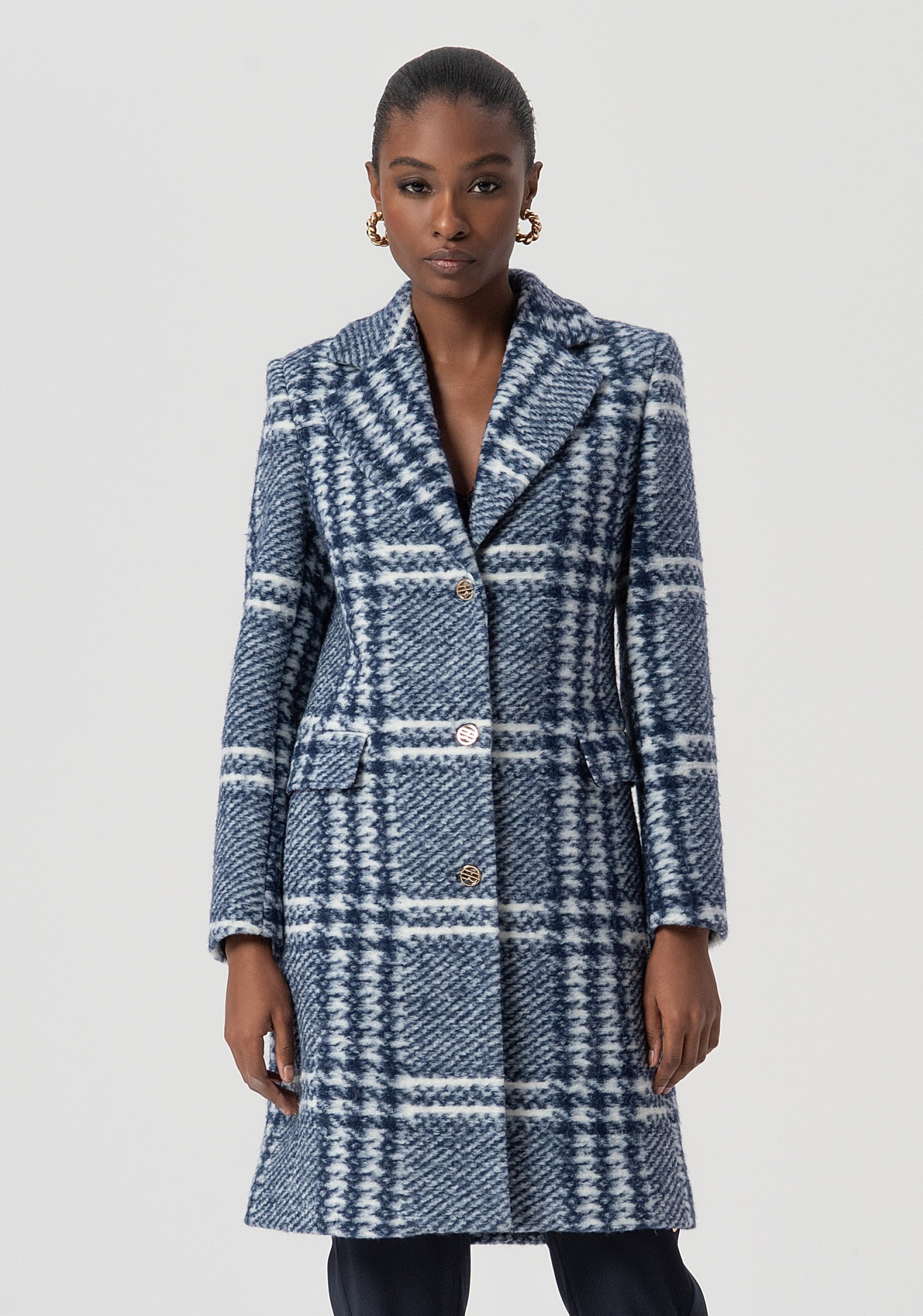Coat regular fit middle length made in Prince of Wales fabric with wool Fracomina FS25WC1014W81995-083-1