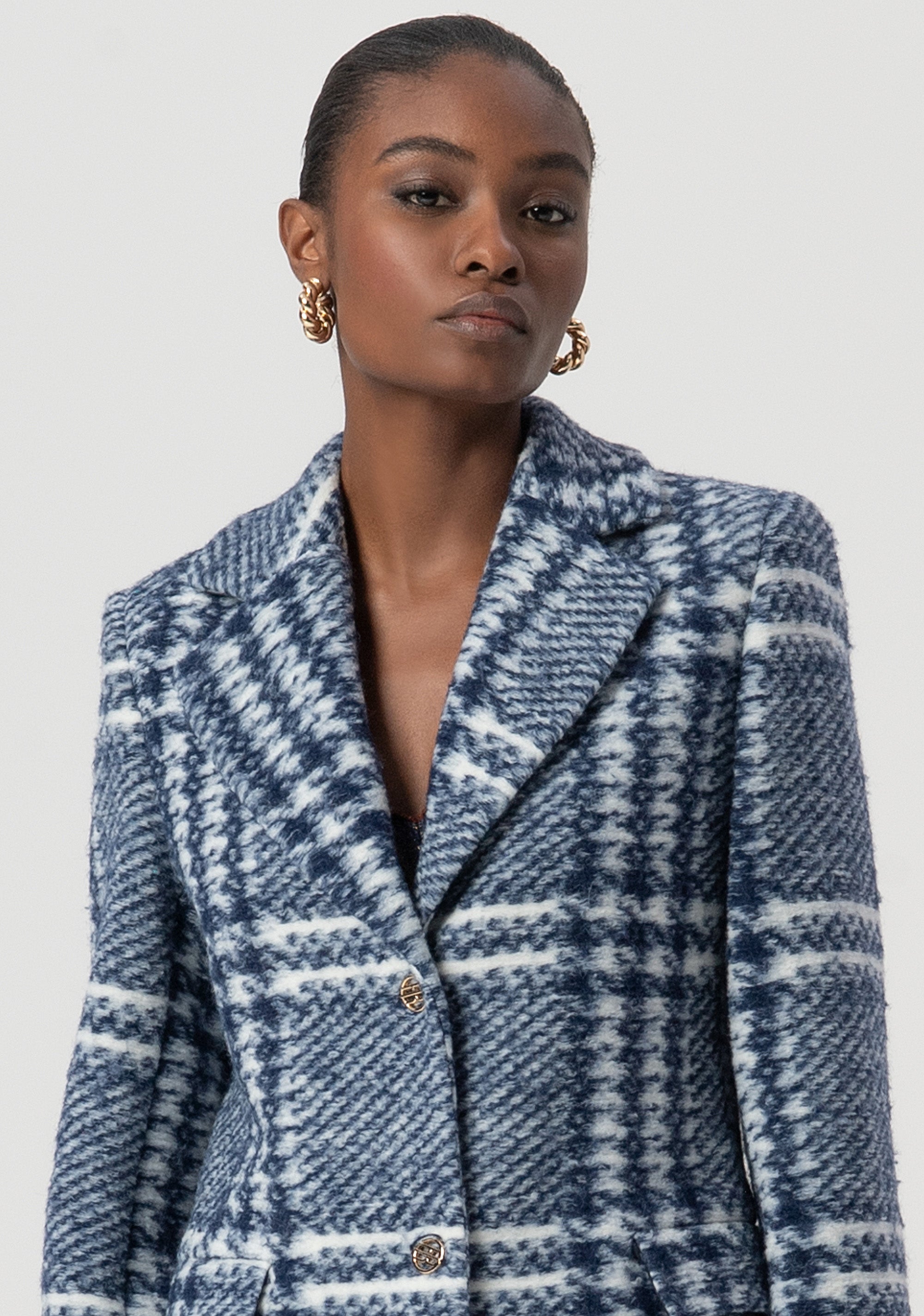 Coat regular fit middle length made in Prince of Wales fabric with wool Fracomina FS25WC1014W81995-083-2