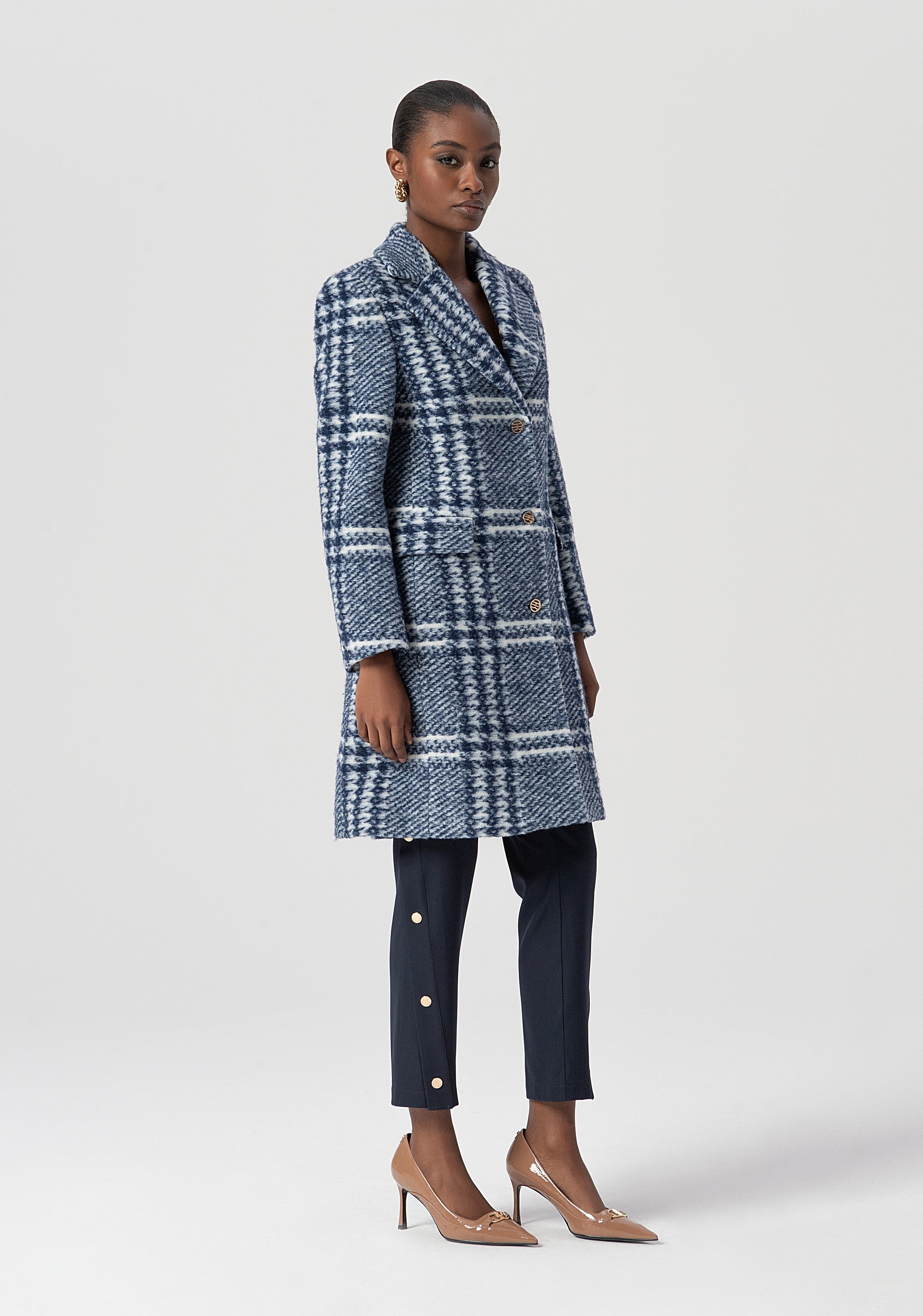 Coat regular fit middle length made in Prince of Wales fabric with wool Fracomina FS25WC1014W81995-083-3