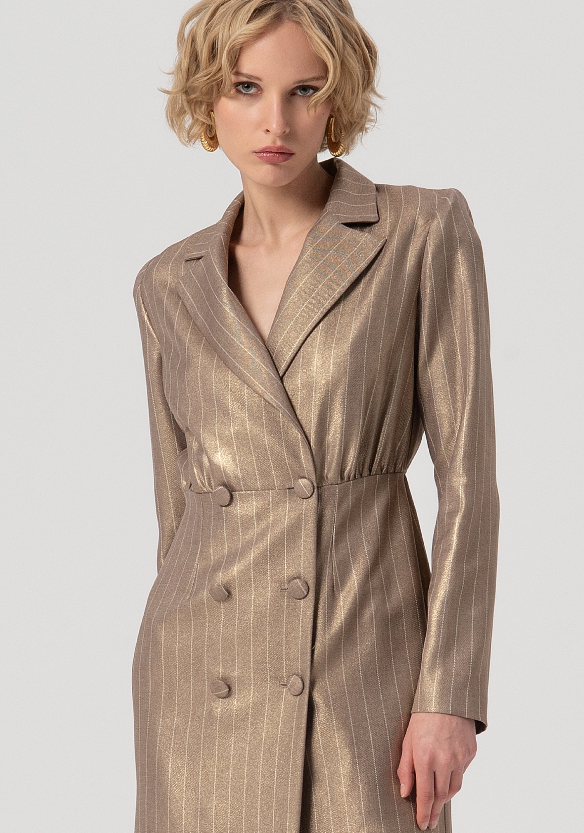 Mini blazer dress regular fit made in pinstriped fabric with metallic effect Fracomina FS25WD1002W479T4-G16-2