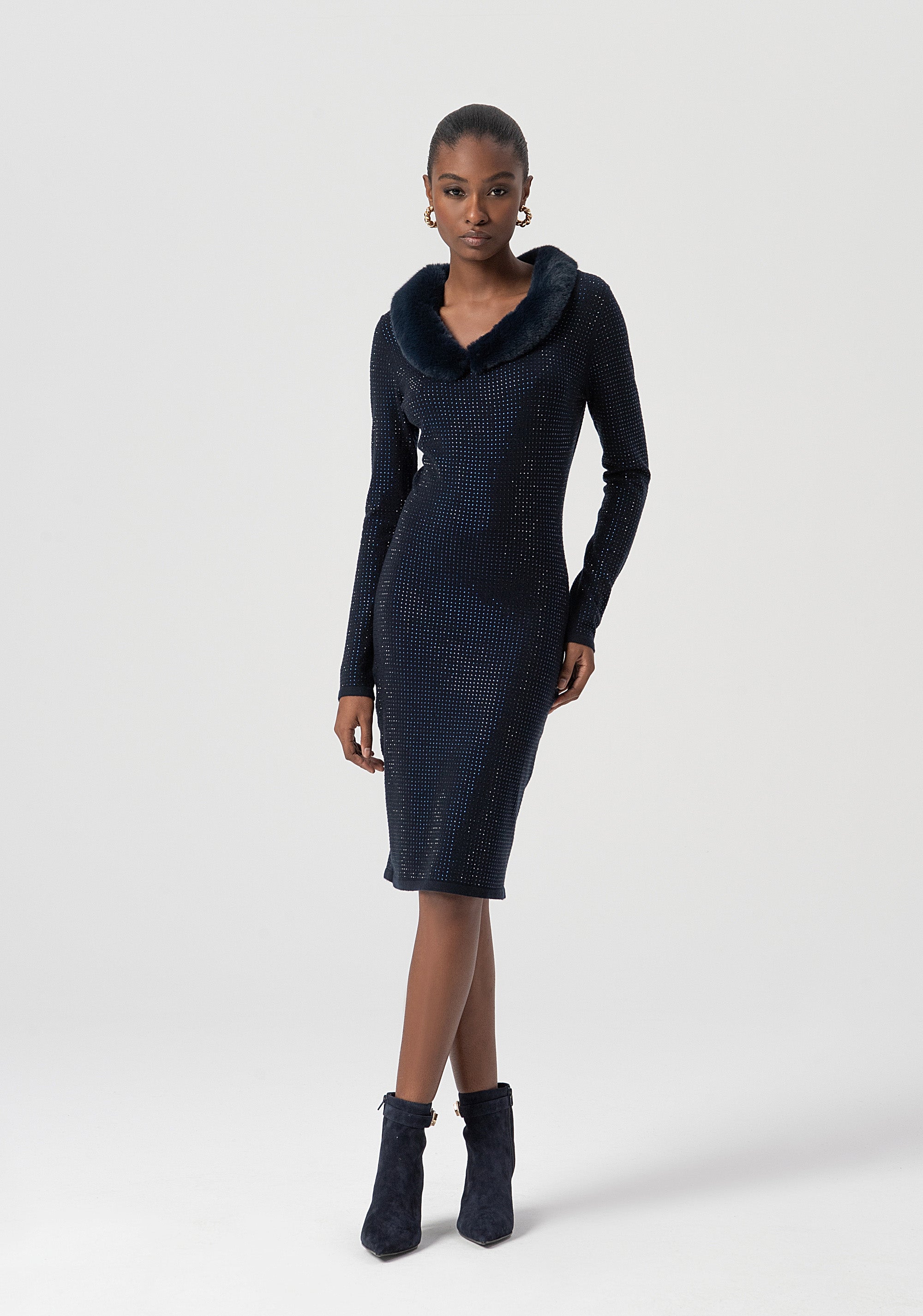 Dress slim fit middle length with shiny strasses Fracomina FS25WD5002K50201-064-1