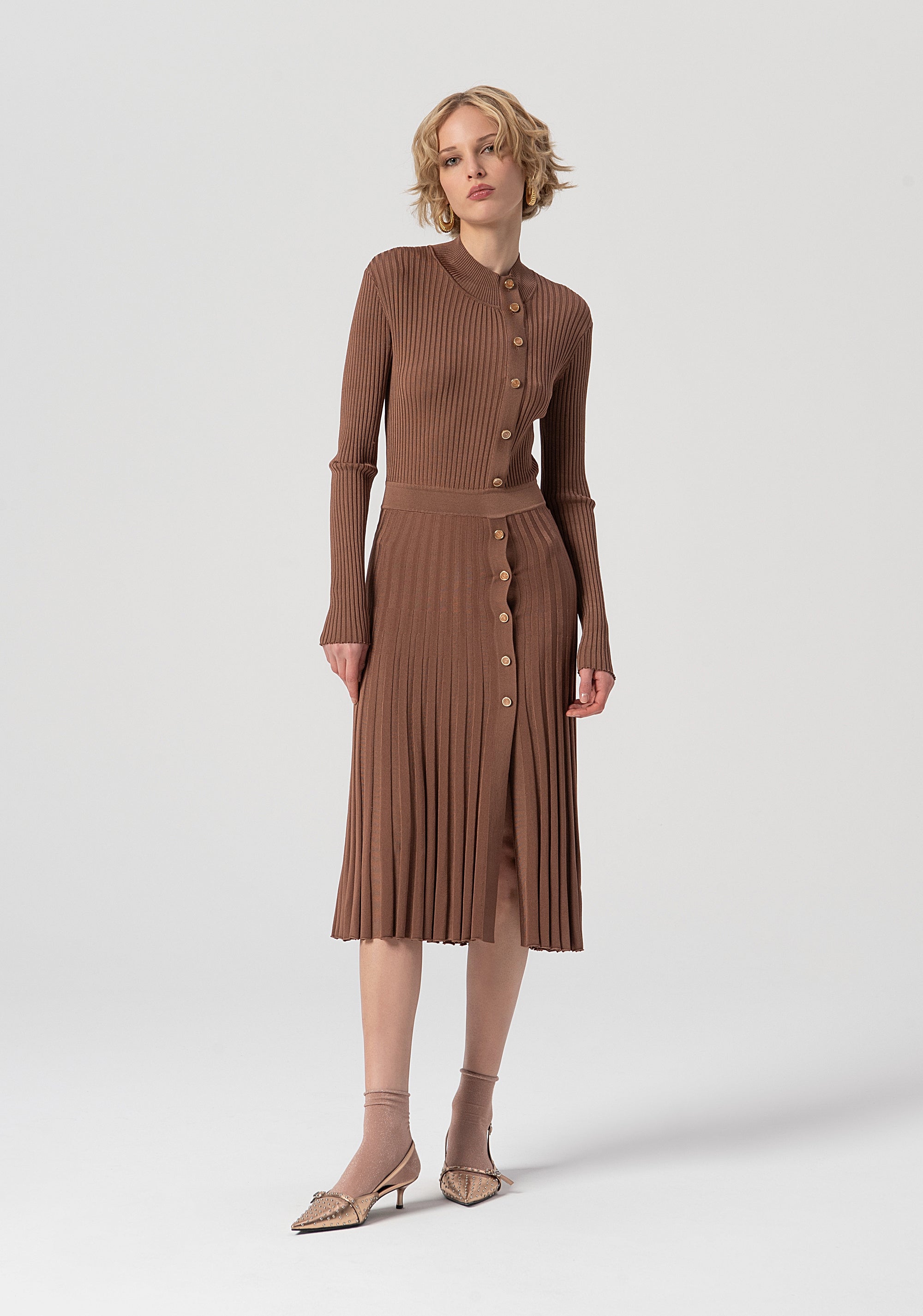 Knitted dress slim fit middle length with ribs Fracomina FS25WD5003K56101-091-1
