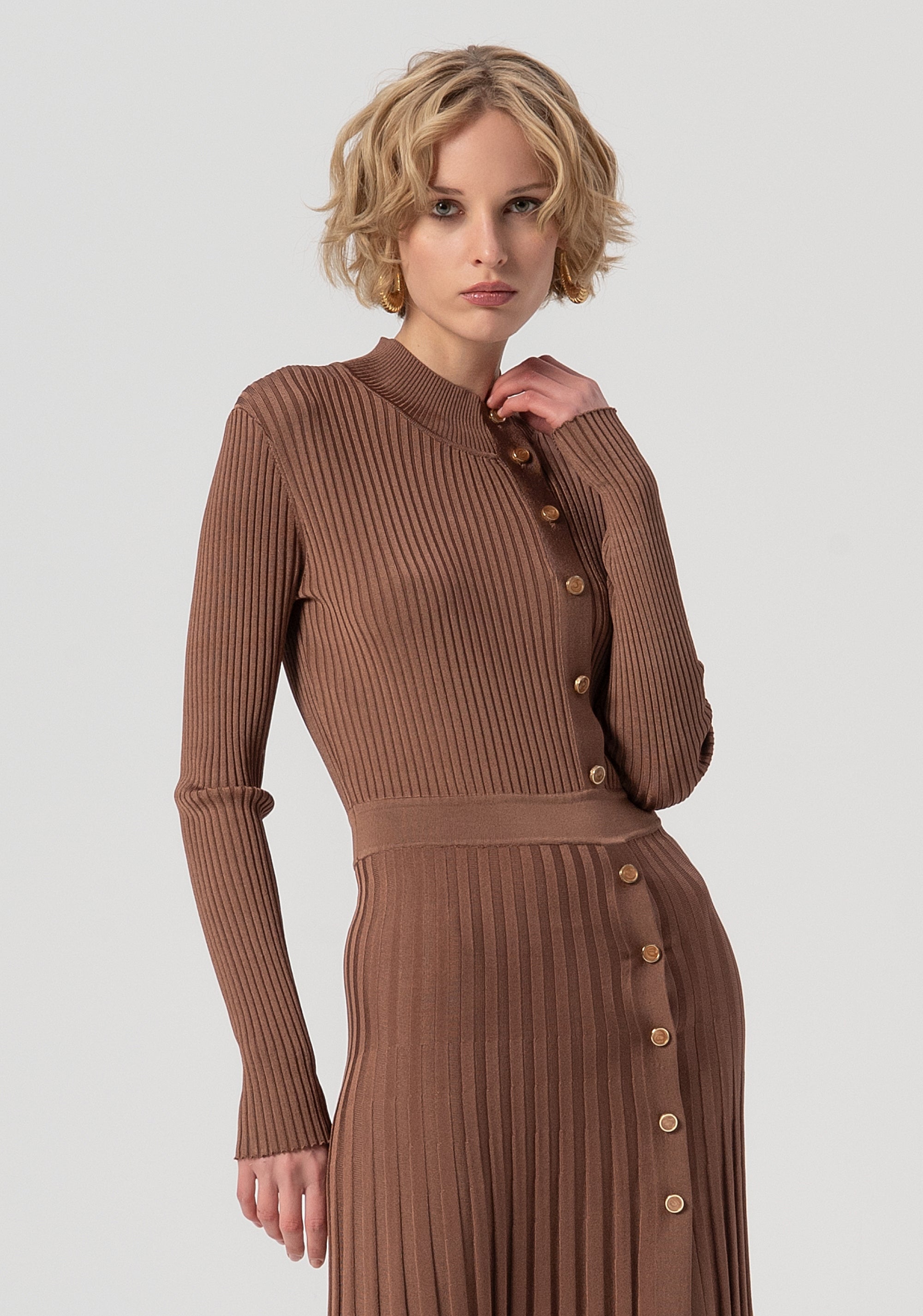 Knitted dress slim fit middle length with ribs Fracomina FS25WD5003K56101-091-2