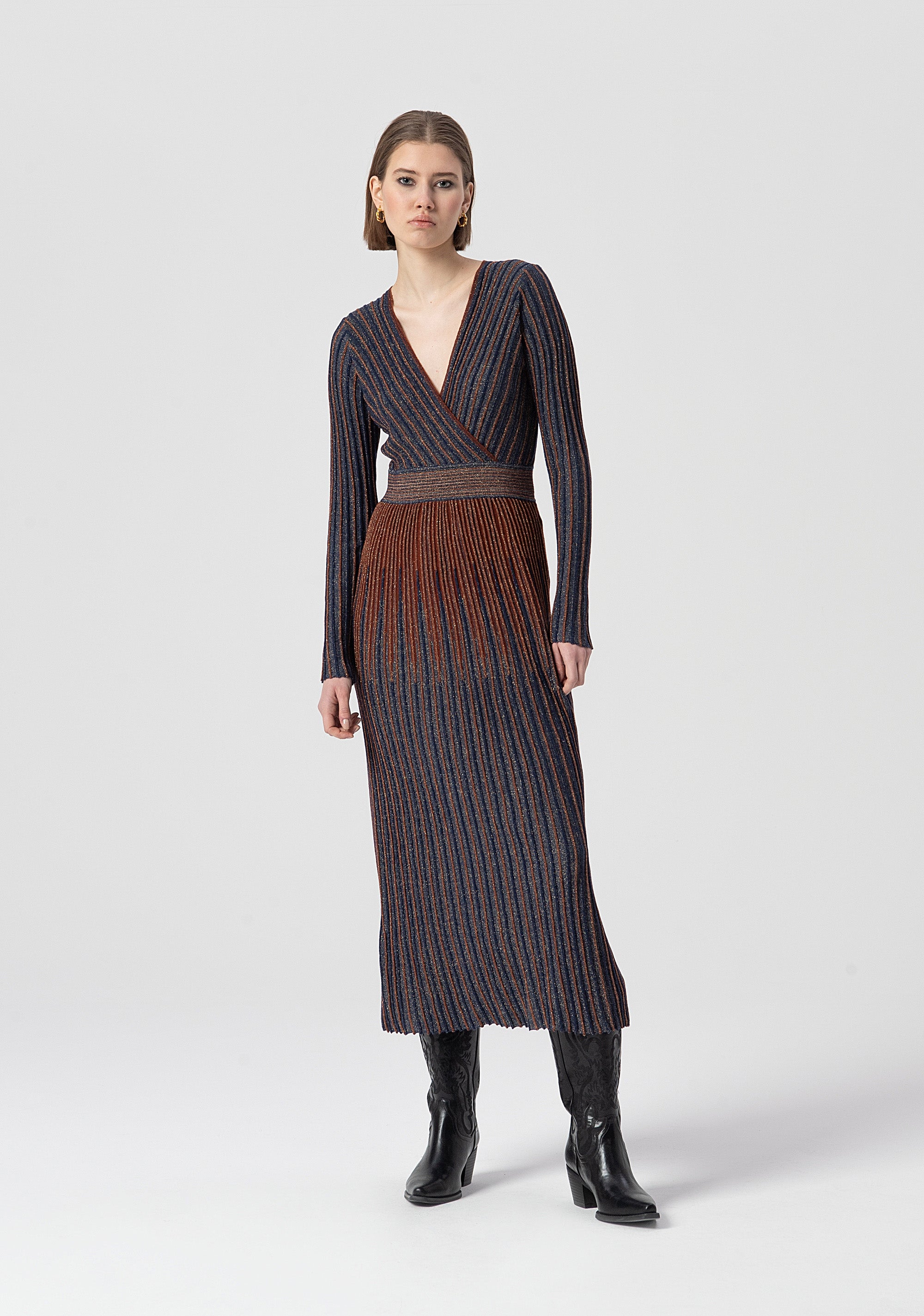 Knitted dress regular fit middle length made in wool and lurex Fracomina FS25WD5006K558Q7-M23-1