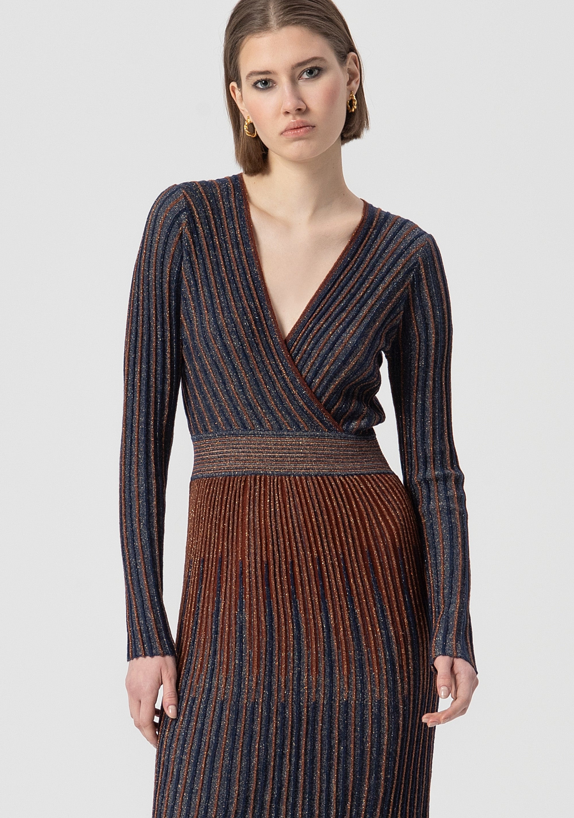 Knitted dress regular fit middle length made in wool and lurex Fracomina FS25WD5006K558Q7-M23-2
