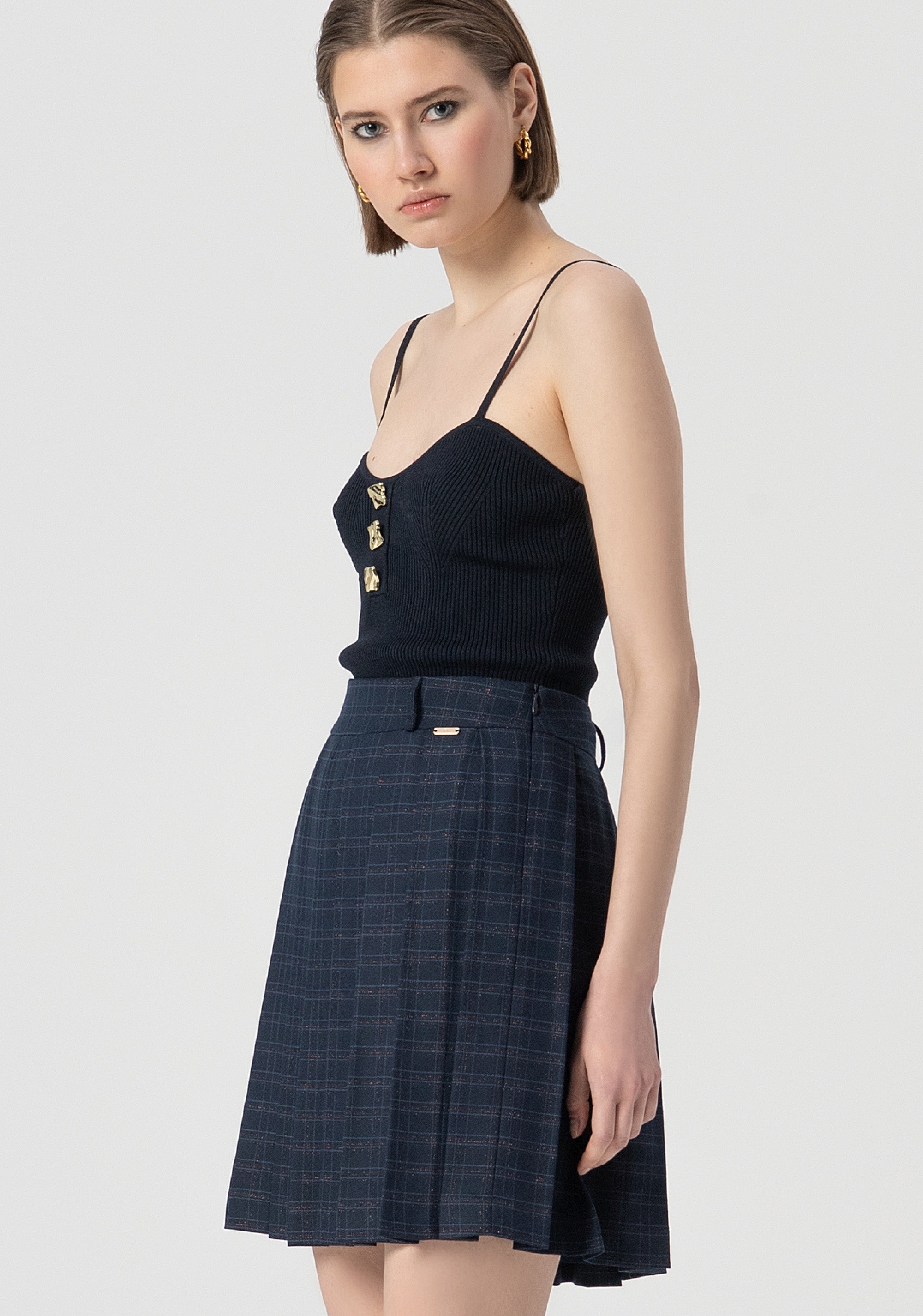 Mini skirt flare with foldings and square shaped pattern Fracomina FS25WG1001W56195-064-2