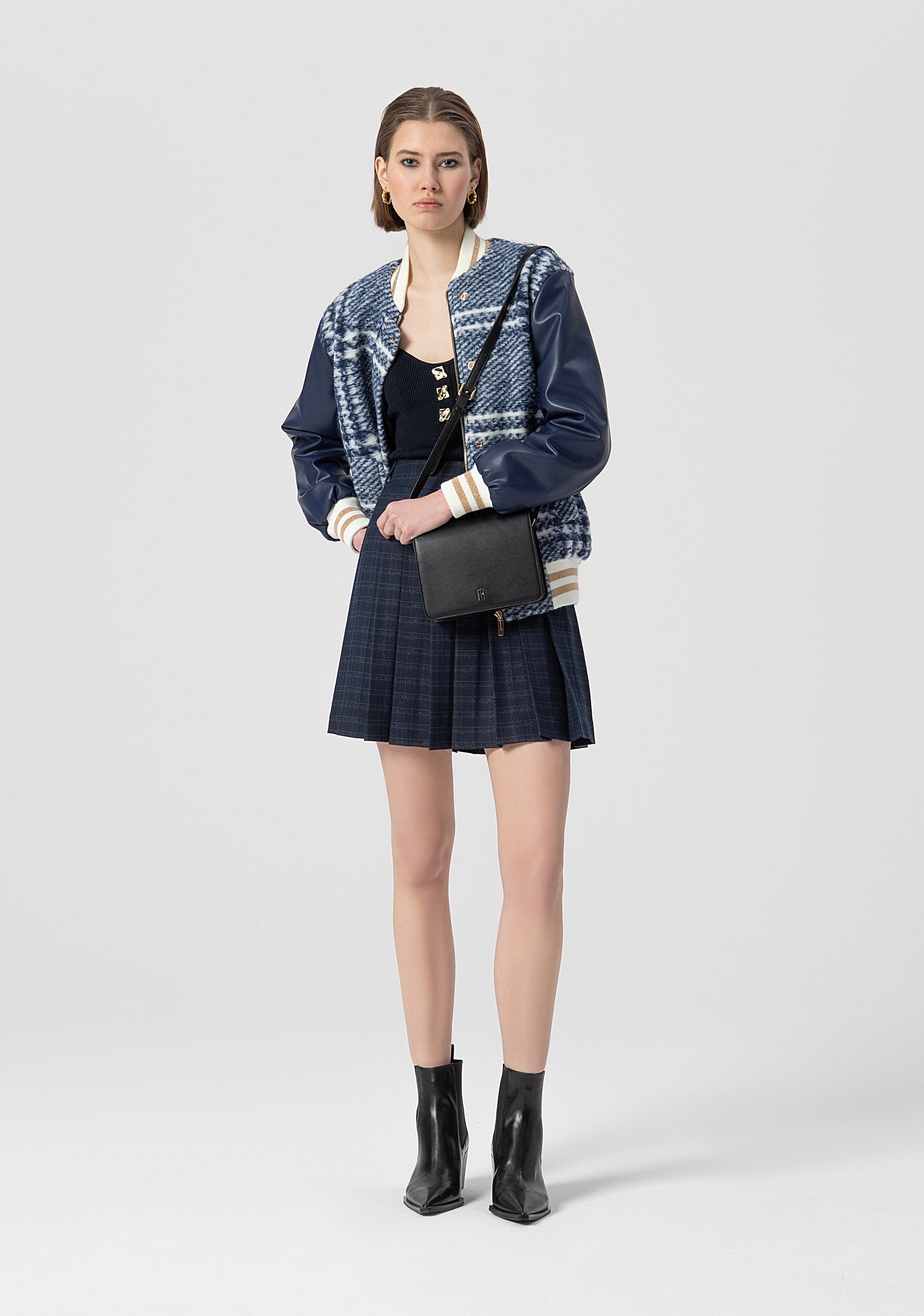 Mini skirt flare with foldings and square shaped pattern Fracomina FS25WG1001W56195-064-4