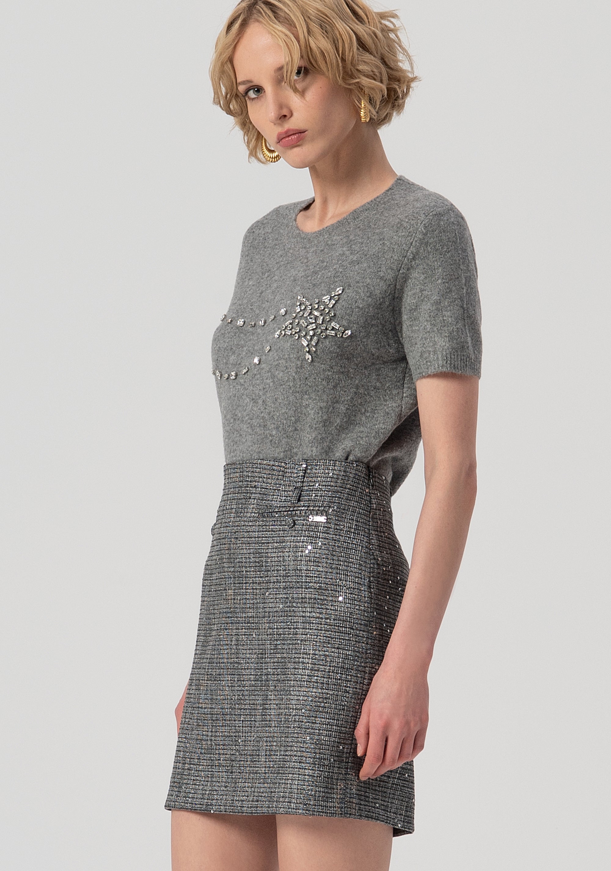 Mini skirt slim fit made in tweed with sequins Fracomina FS25WG1002W821J5-053-2