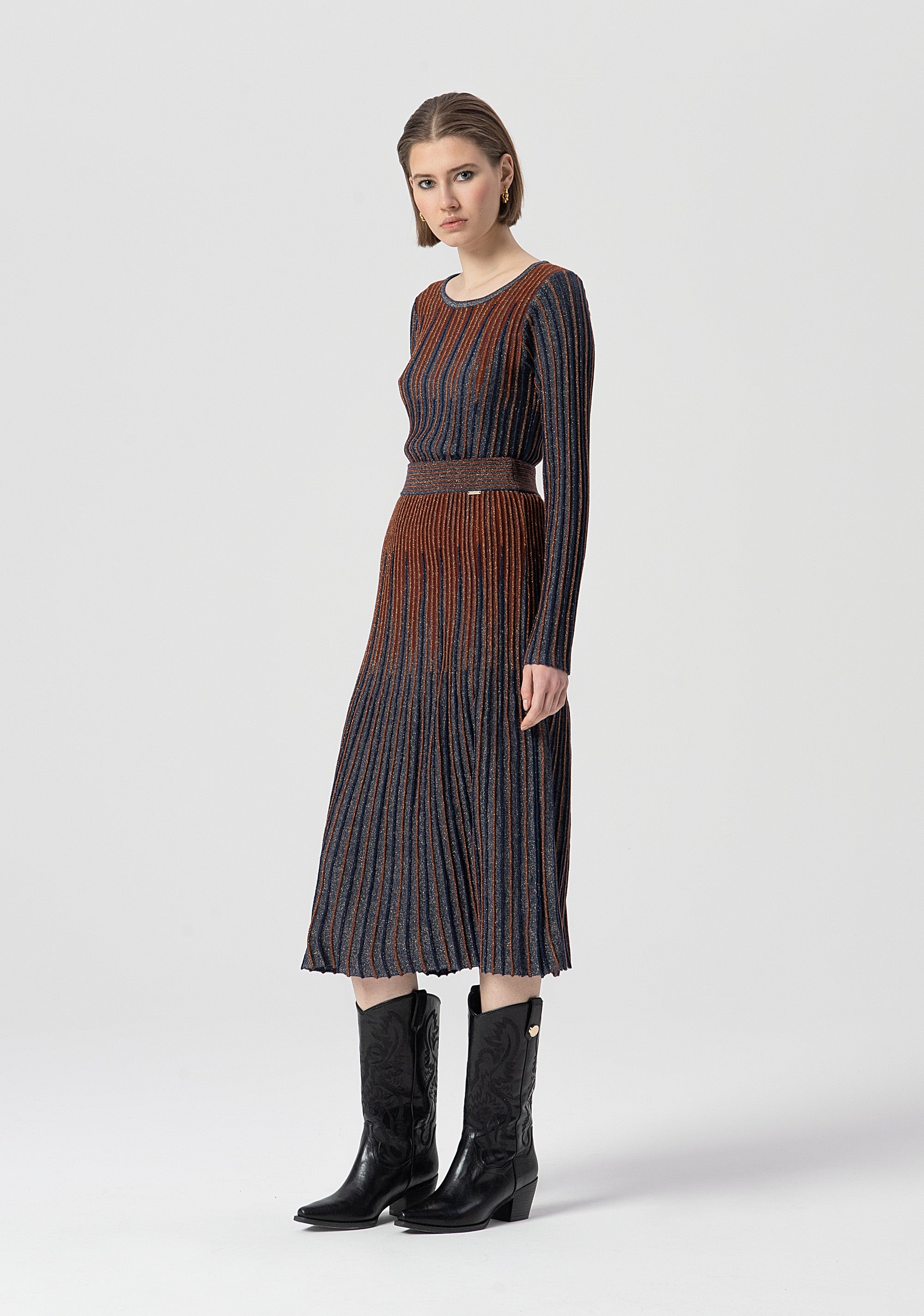 Knitted skirt flared middle length with wool and lurex Fracomina FS25WG4002K558Q7-M23-2