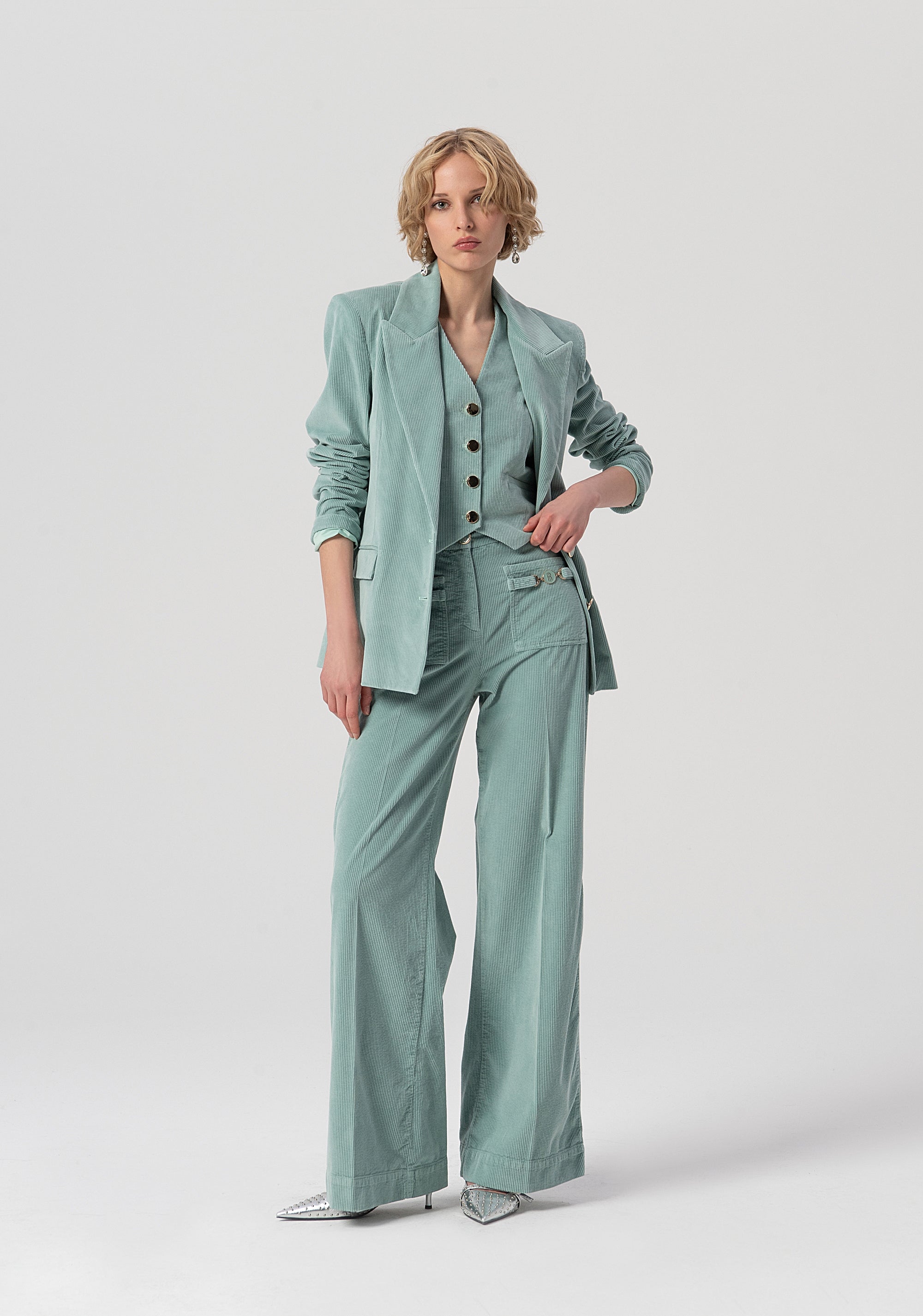 Long blazer jacket over fit made in needlecord velvet Fracomina FS25WJ3004W59401-806-4