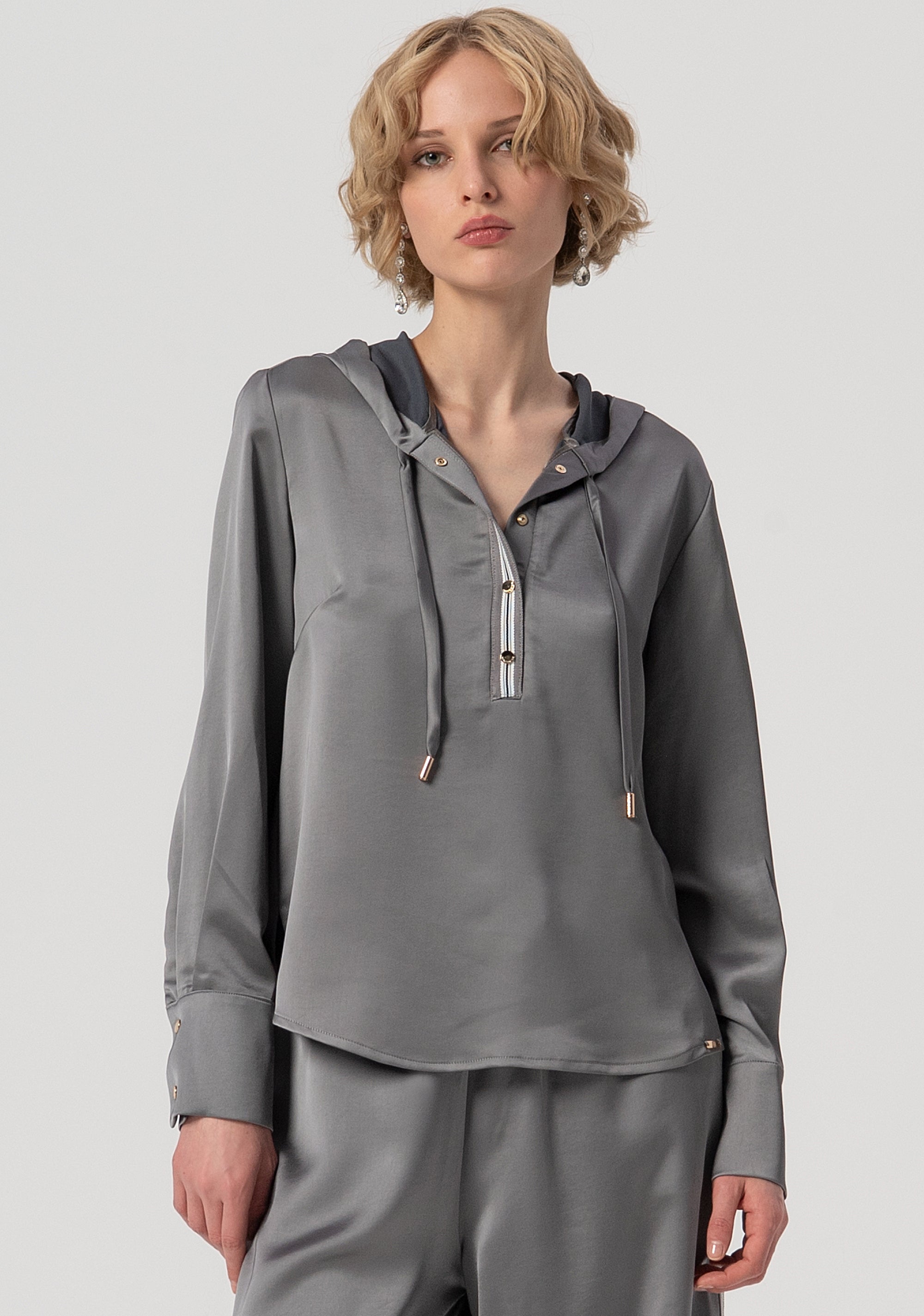 Blouse regular fit made in satin with hood Fracomina FS25WT1002W47001-156-1