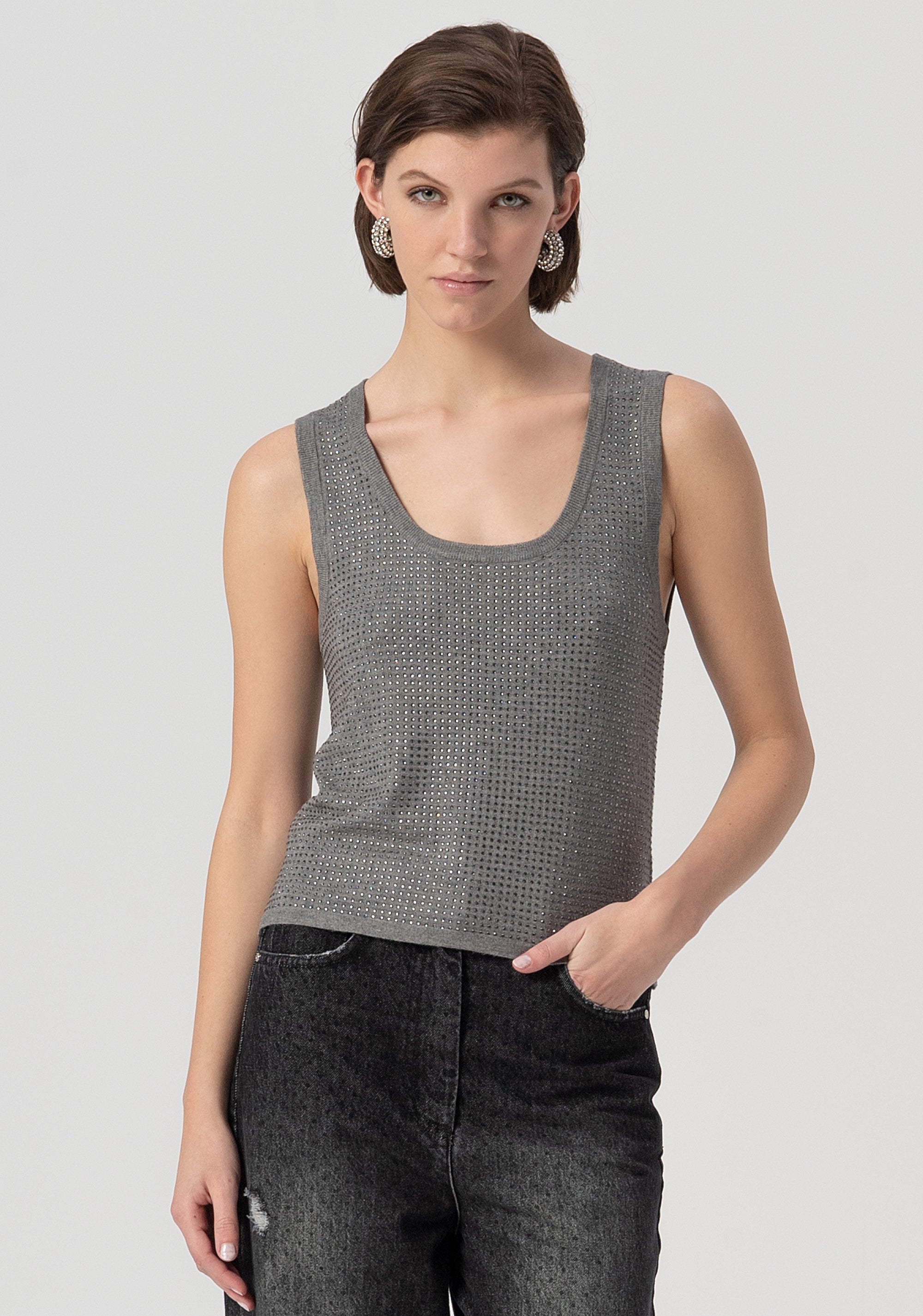 Tank top with strasses Fracomina FS25WT4001K50201-156-1