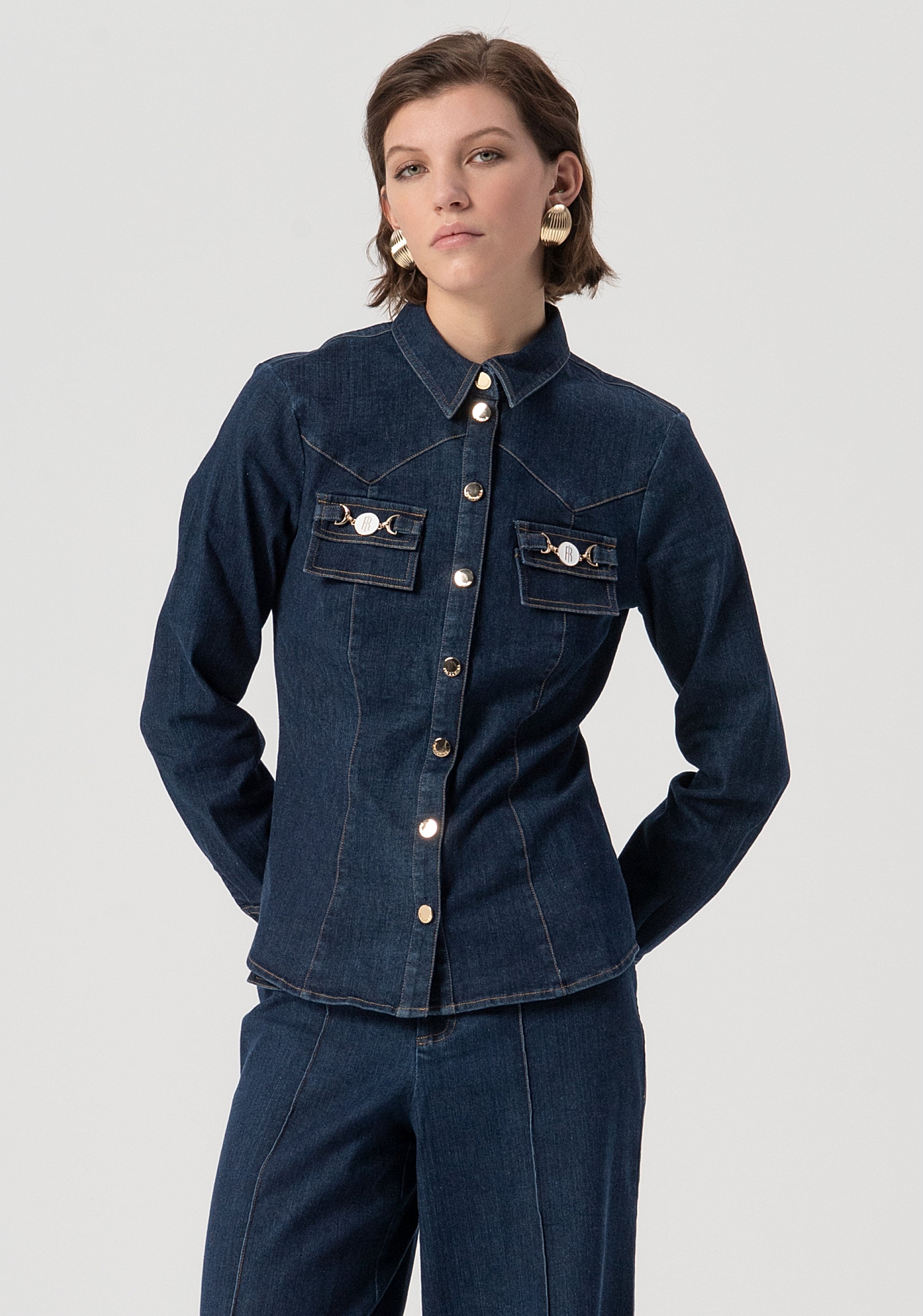 Shirt slim fit made in denim with middle wash Fracomina FS25WT6004W78201-064-1